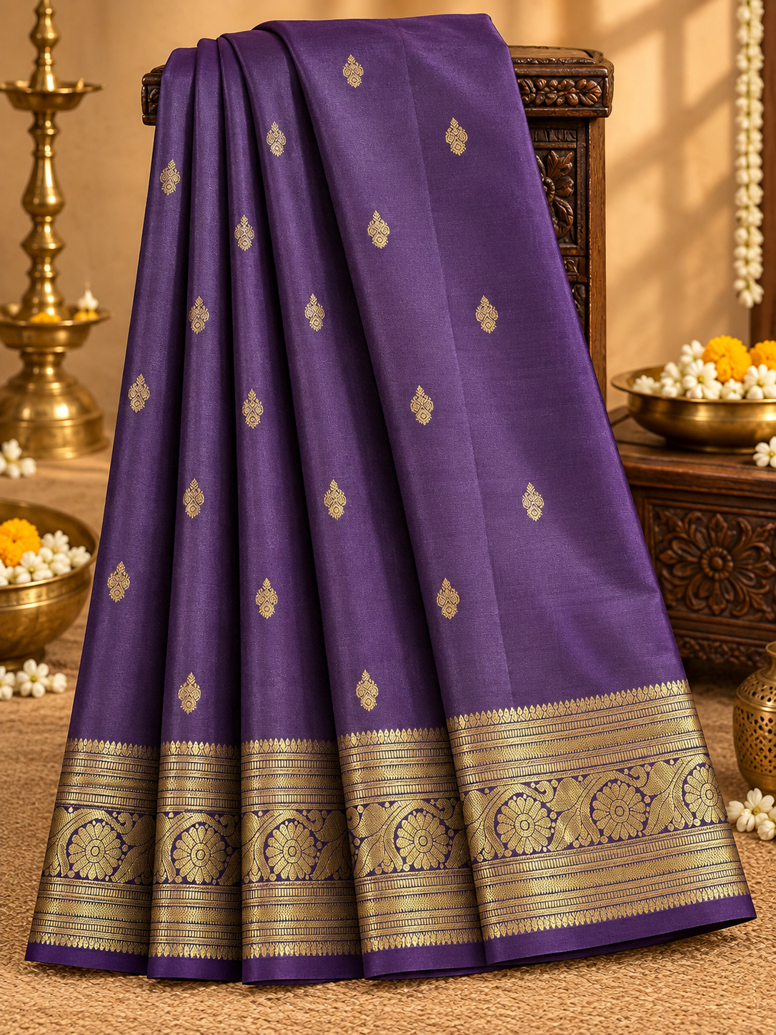 Purple colour Pure Kanjivaram Silk Saree