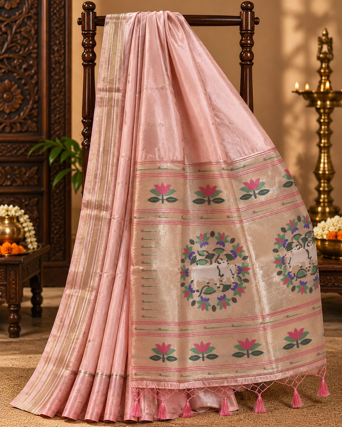 Cotton Shaded Pink Colour Semi Paithani Silk Saree