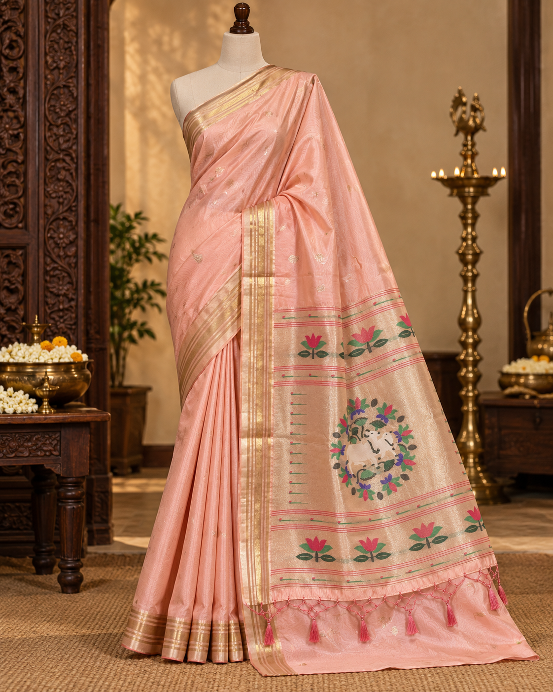 Cotton Shaded Pink Colour Semi Paithani Silk Saree