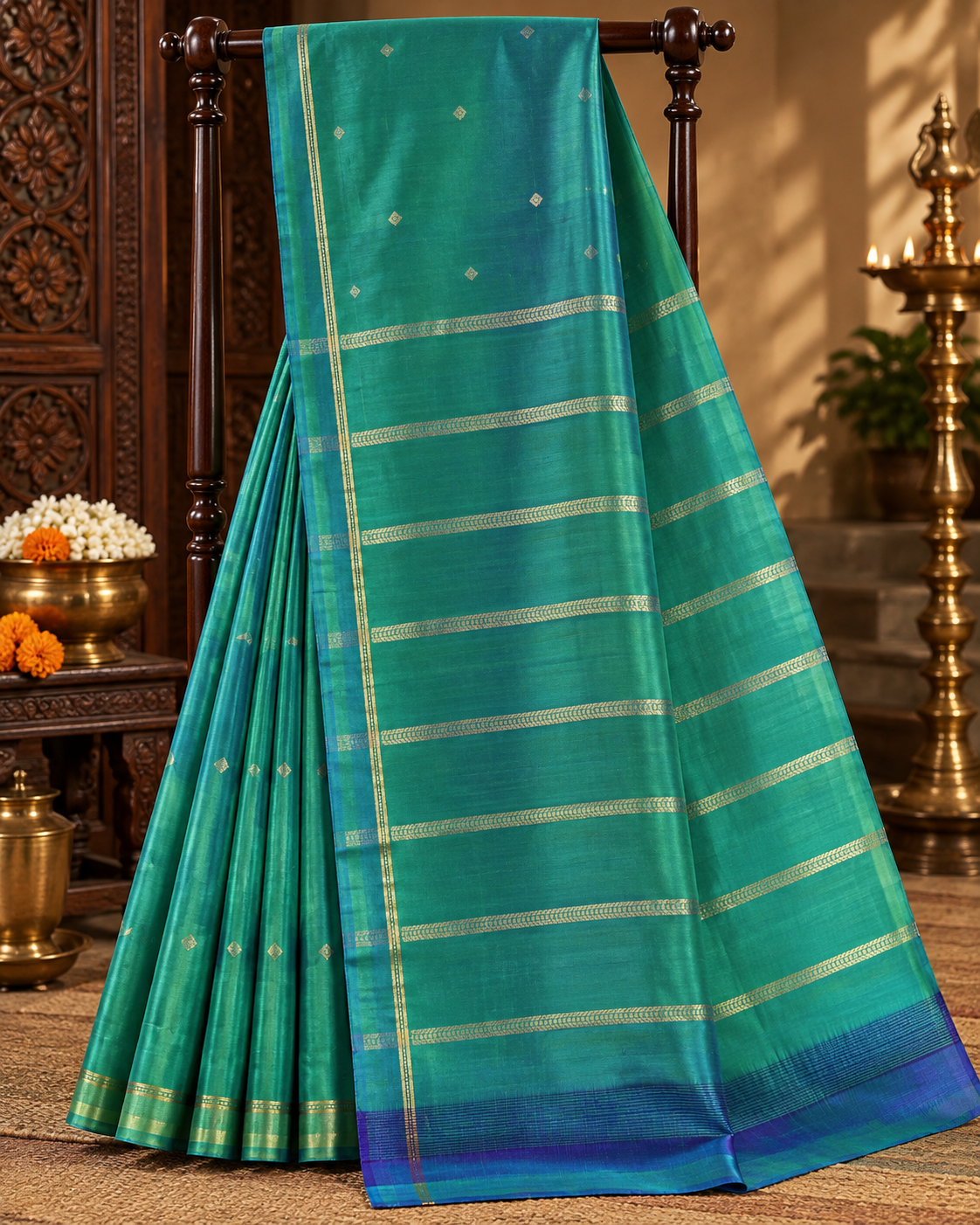 Turquoise Green colour Pure Kanjivaram Silk Saree