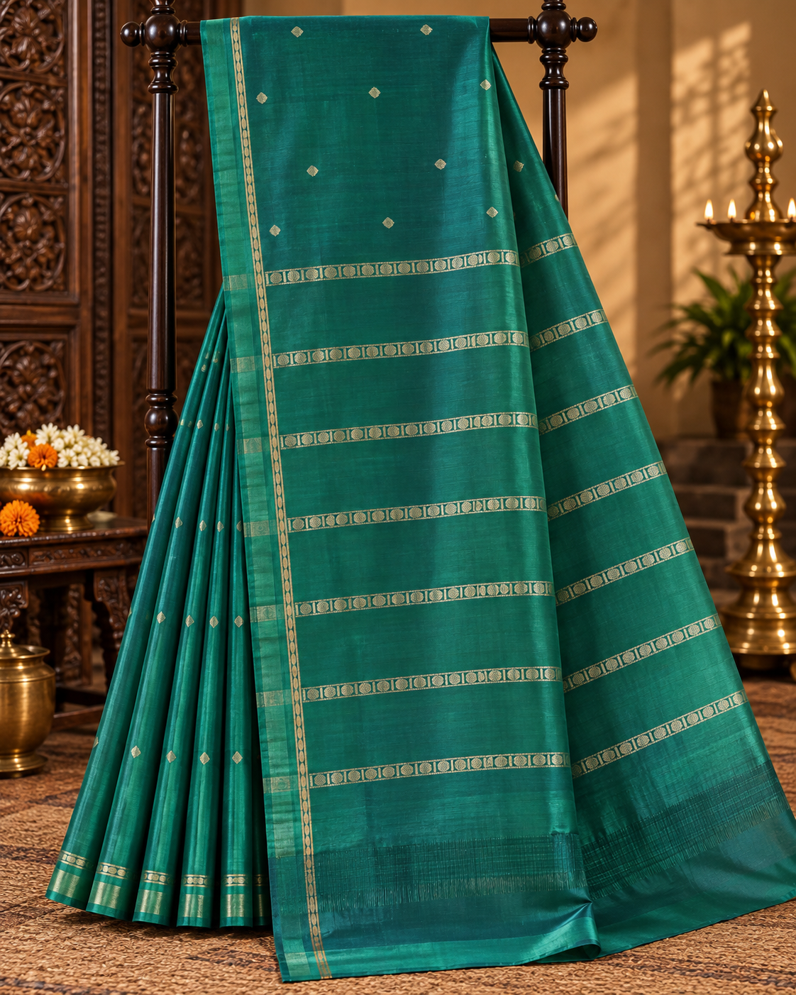 Bottle Green colour Pure Kanjivaram Silk Saree