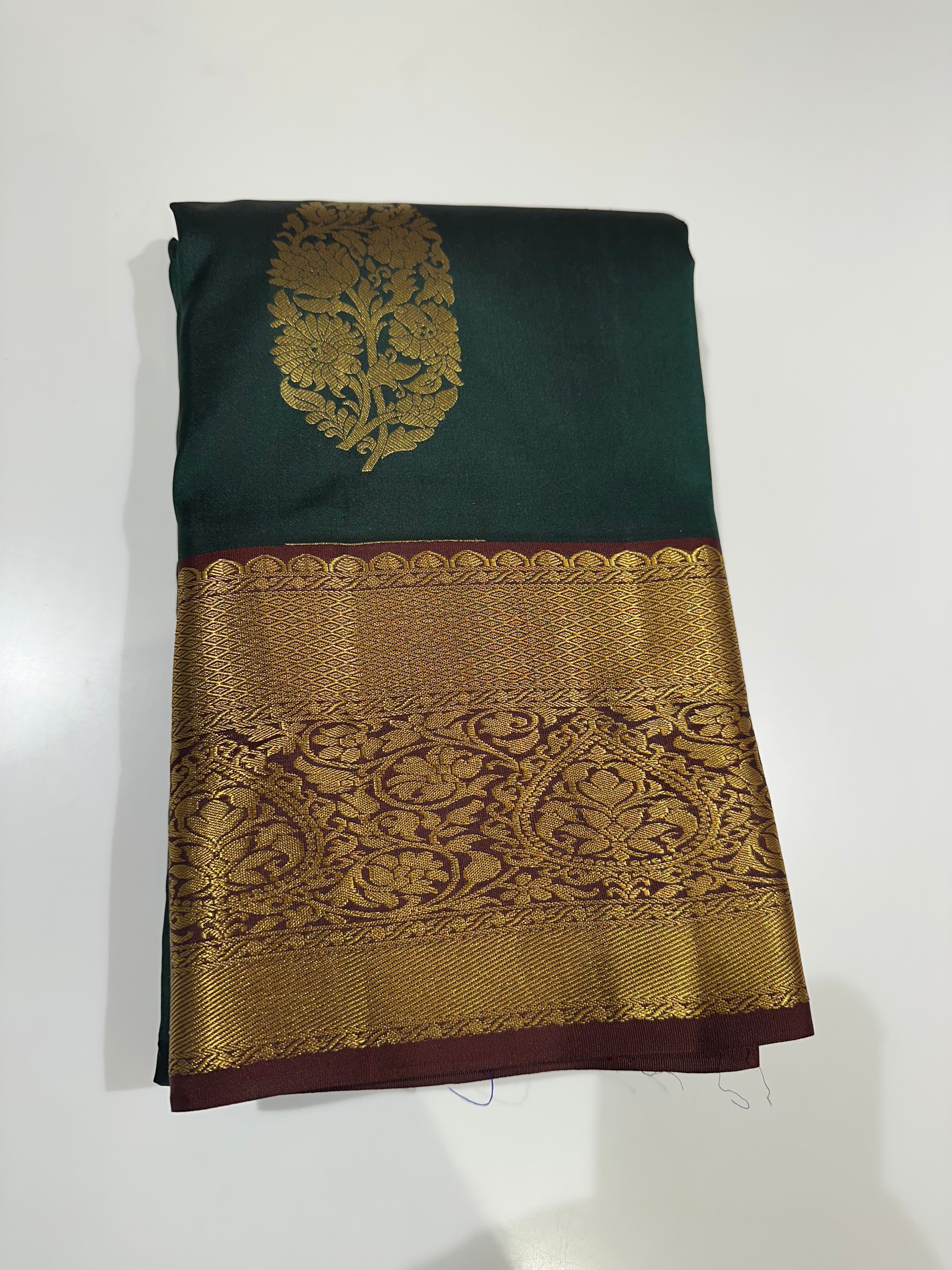 Bottle green with Brown Vjntage Kanjivaram Silk Saree