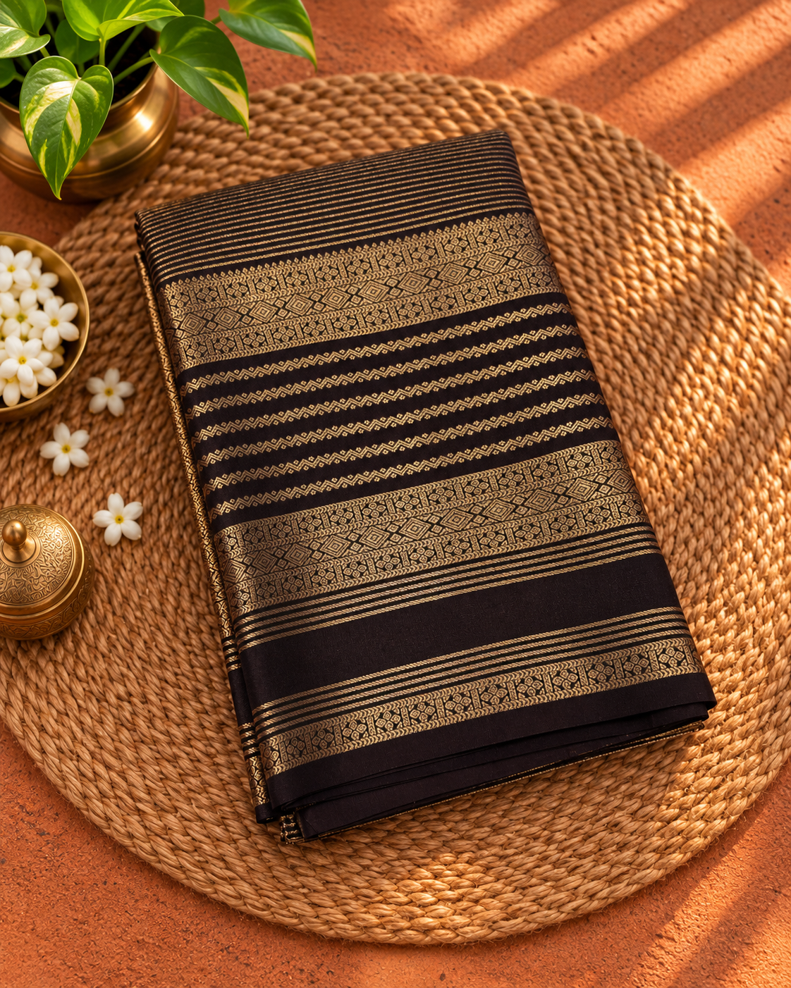 Brown Colour Semi Kanchipuram Silk Saree with Gold Zari