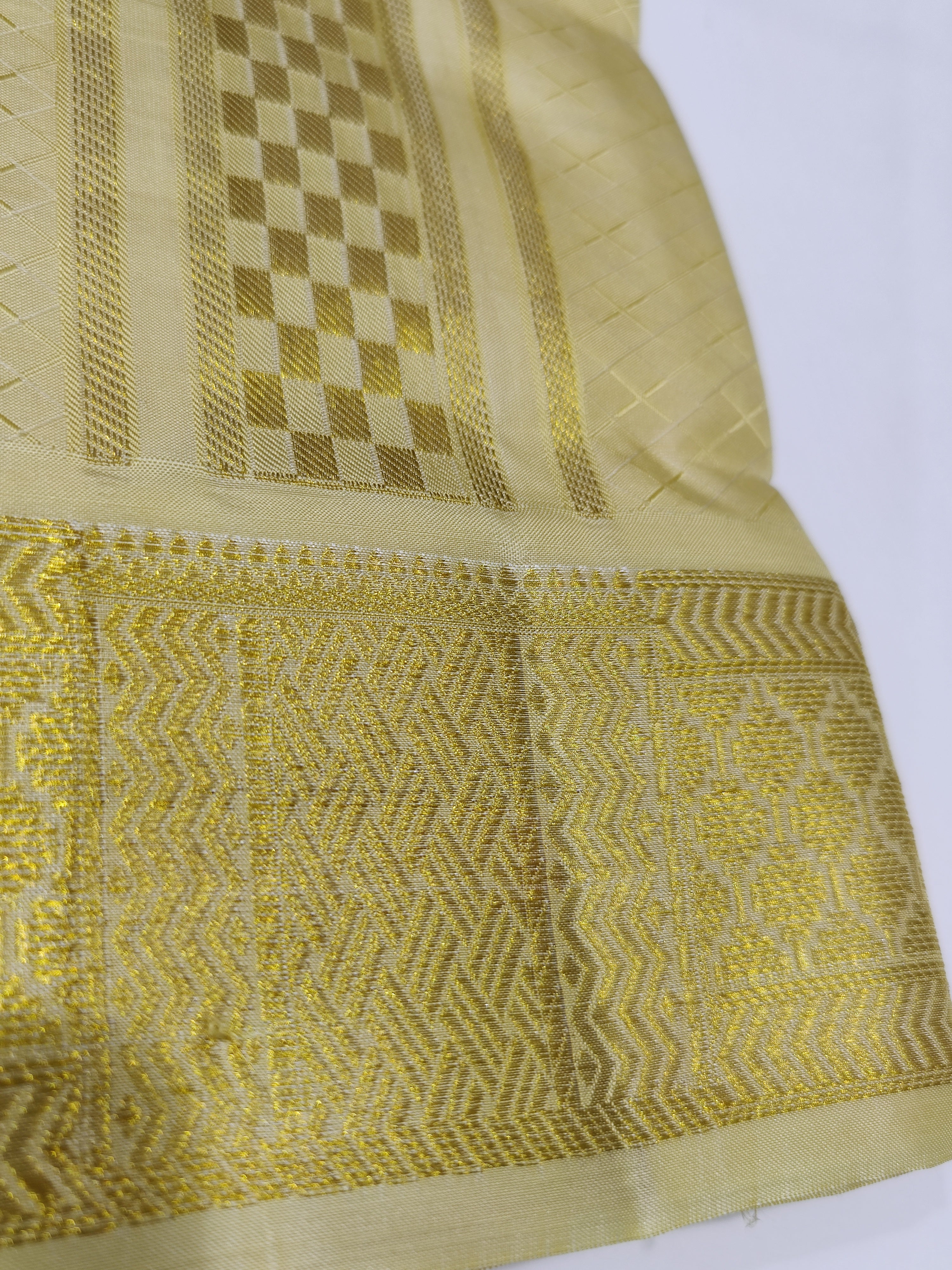 "Pure Kanjivaram Silk Cream Dhoti Set with Gold Tissue Silk with Shirt Piece – Wedding Collection" - New Sudarshan Silks`