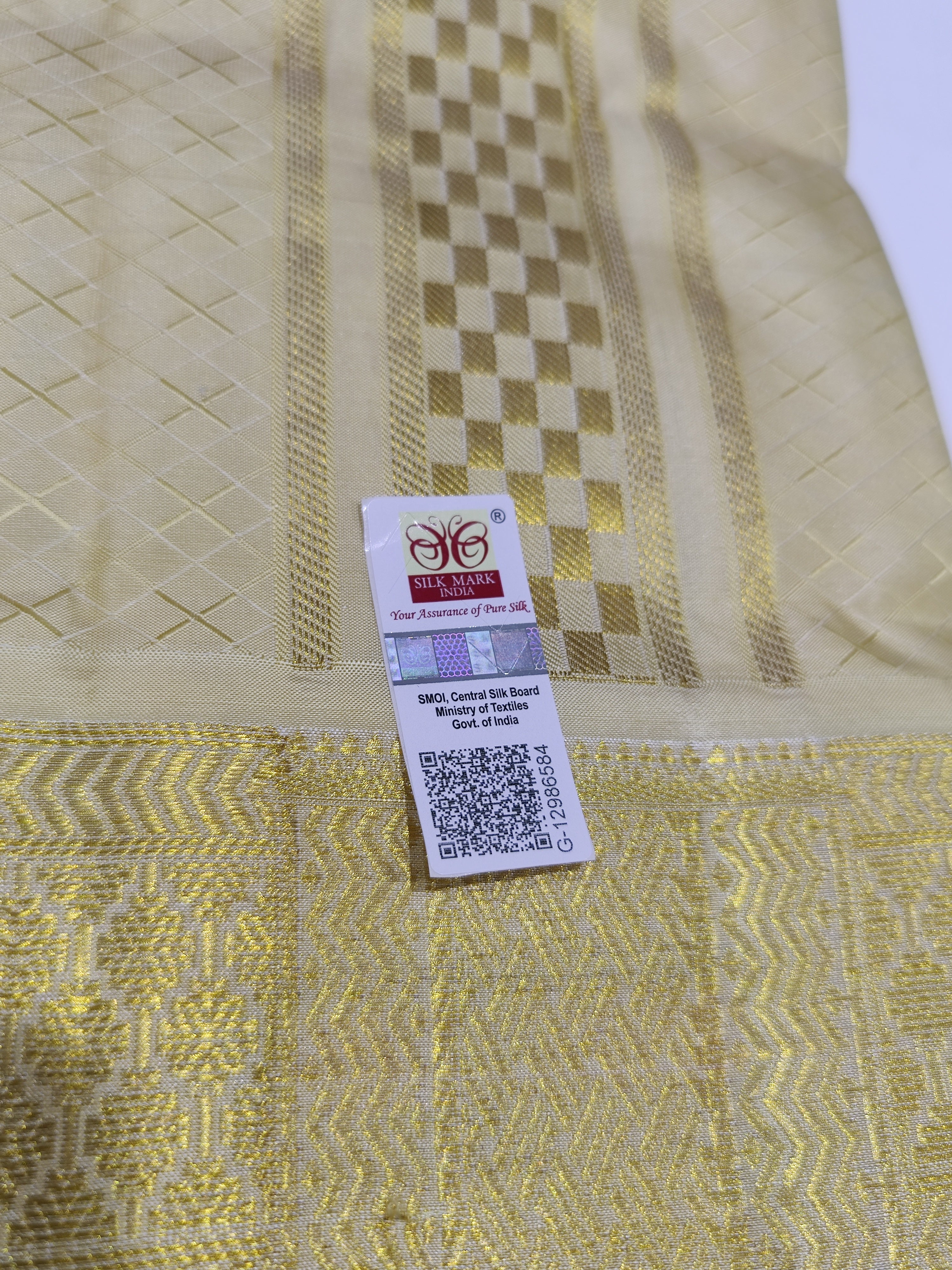 "Pure Kanjivaram Silk Cream Dhoti Set with Gold Tissue Silk with Shirt Piece – Wedding Collection"