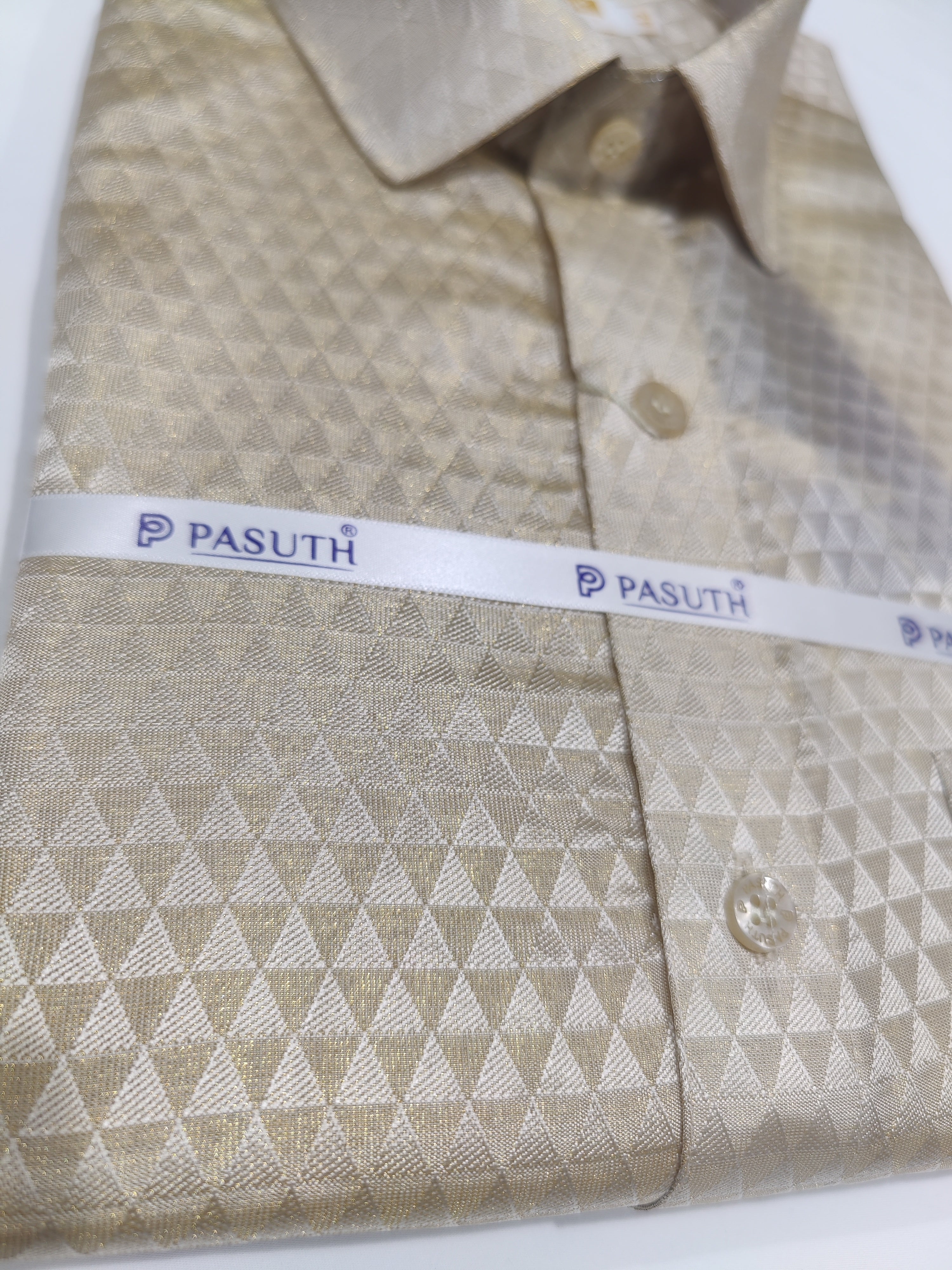 "Silver with Gold Shade Dhoti Set with Dhoti, Shirt, Belt & Perfume – Wedding Collection" - New Sudarshan Silks`