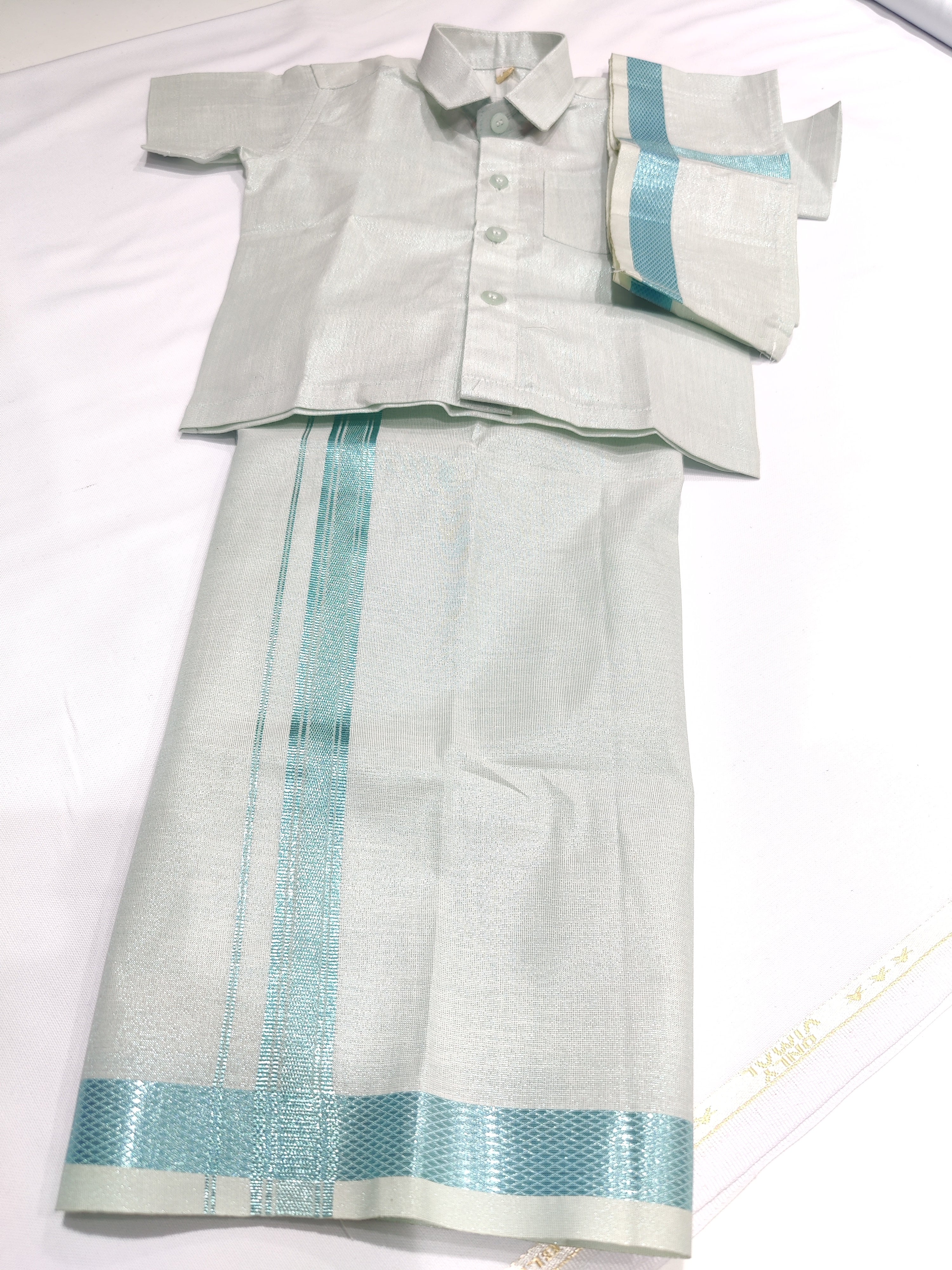 Grey Tissue Pancha Shirts - Traditional Elegance for Little Boys - New Sudarshan Silks`
