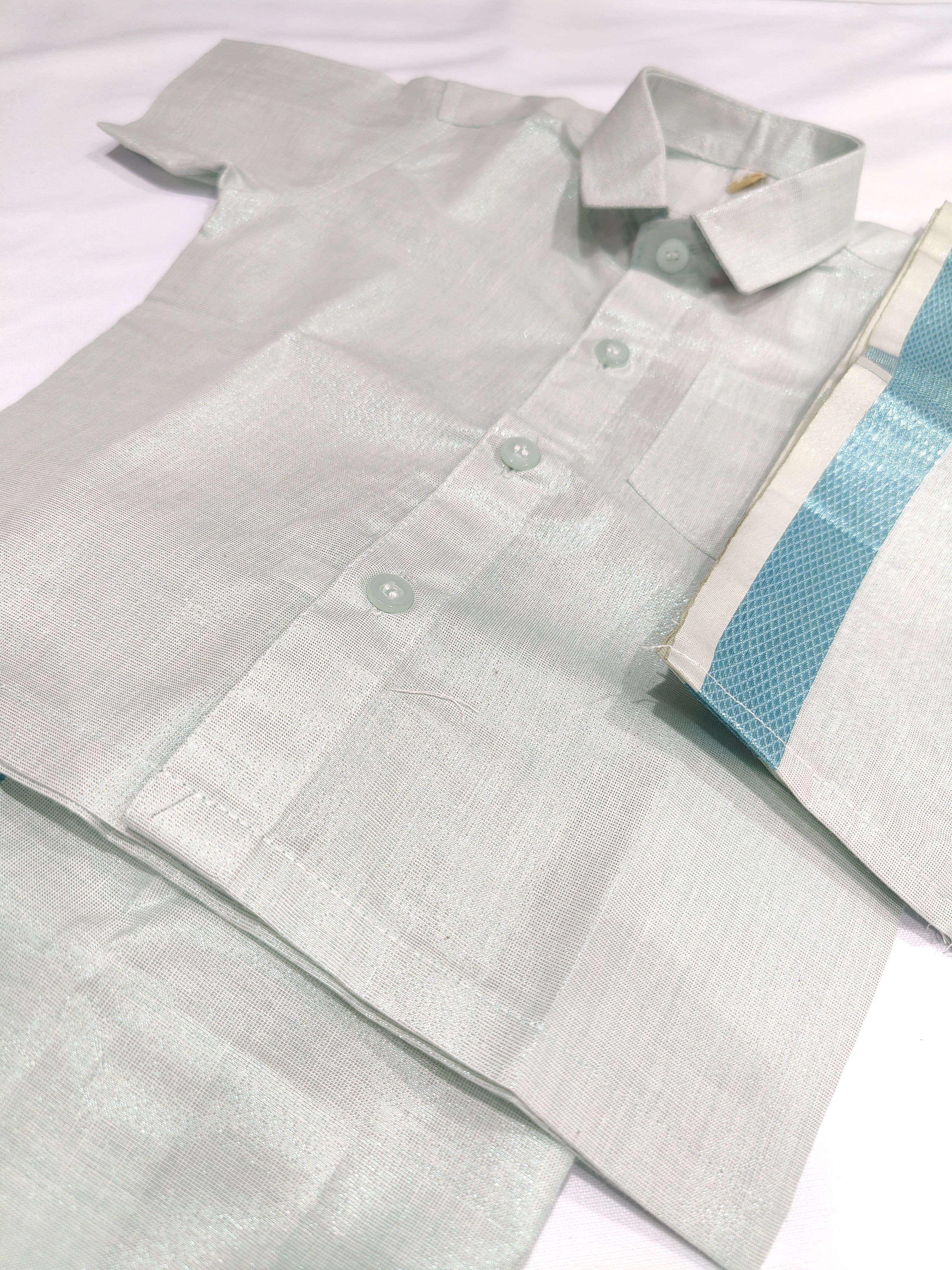 Grey Tissue Pancha Shirts - Traditional Elegance for Little Boys - New Sudarshan Silks`