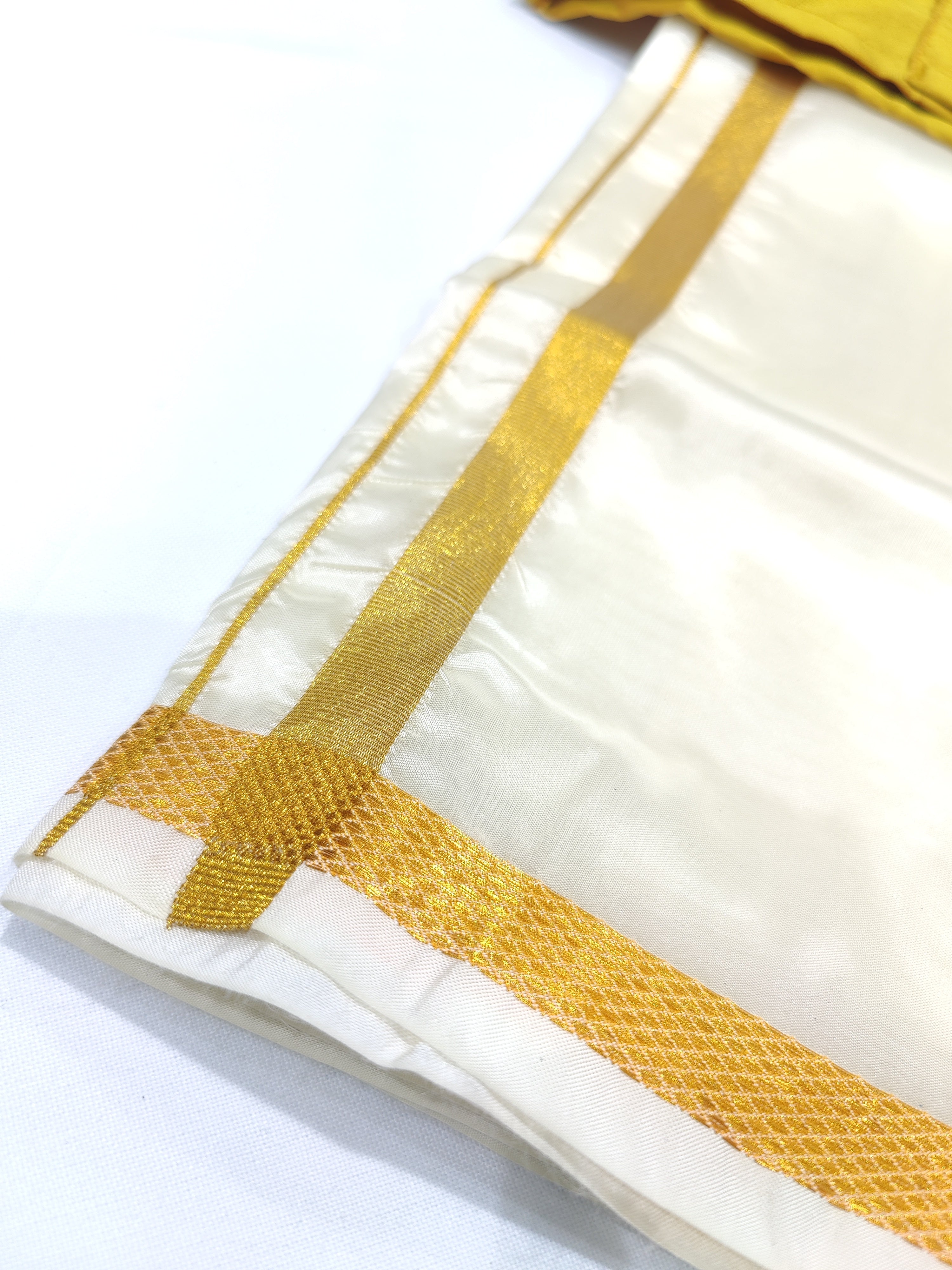 Mustard Yellow Kids Dhoti Shirt Set with Traditional Pancha - New Sudarshan Silks`