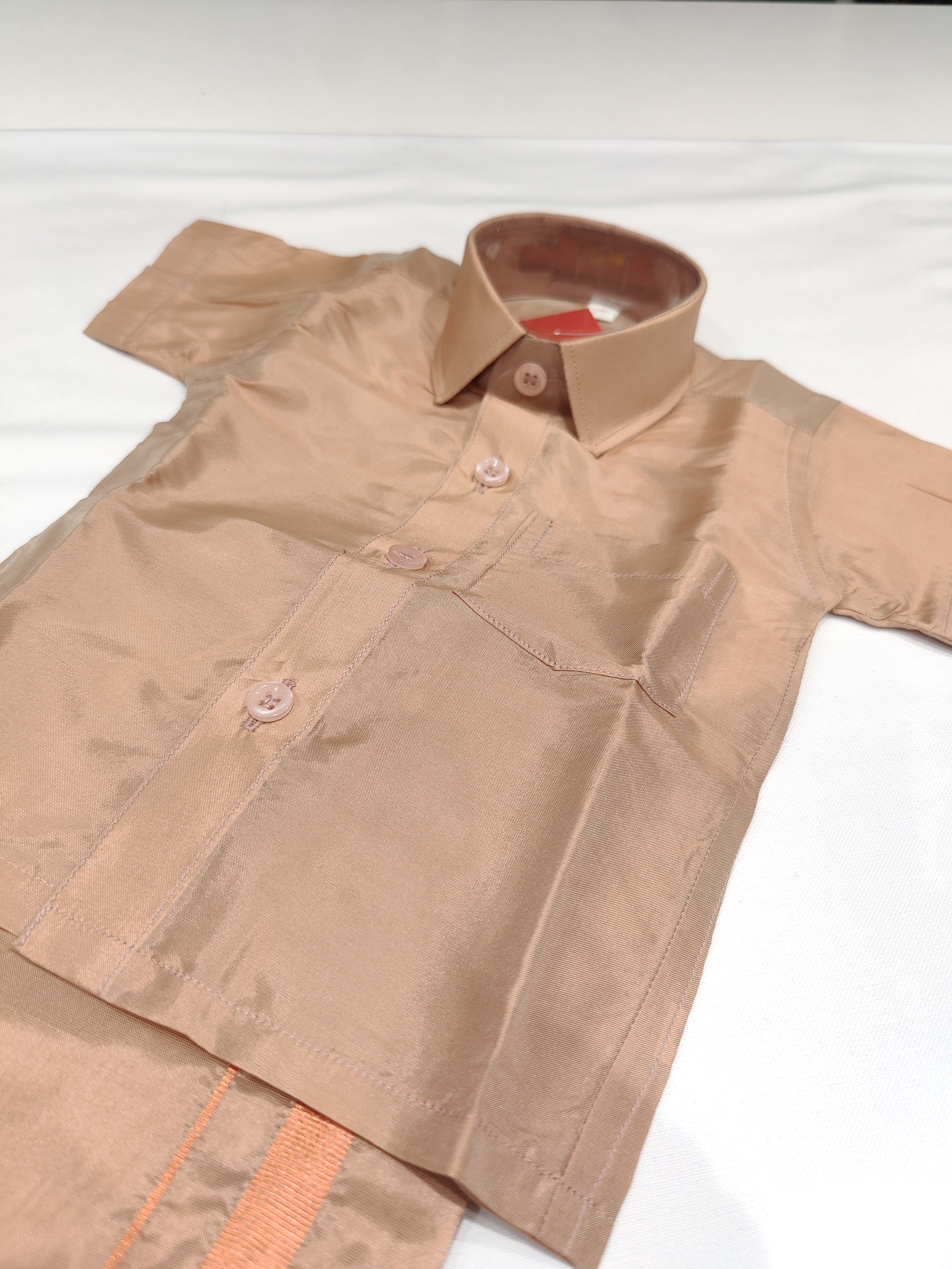 Copper Tissue Pancha Shirts - Traditional Elegance for Little Boys - New Sudarshan Silks`