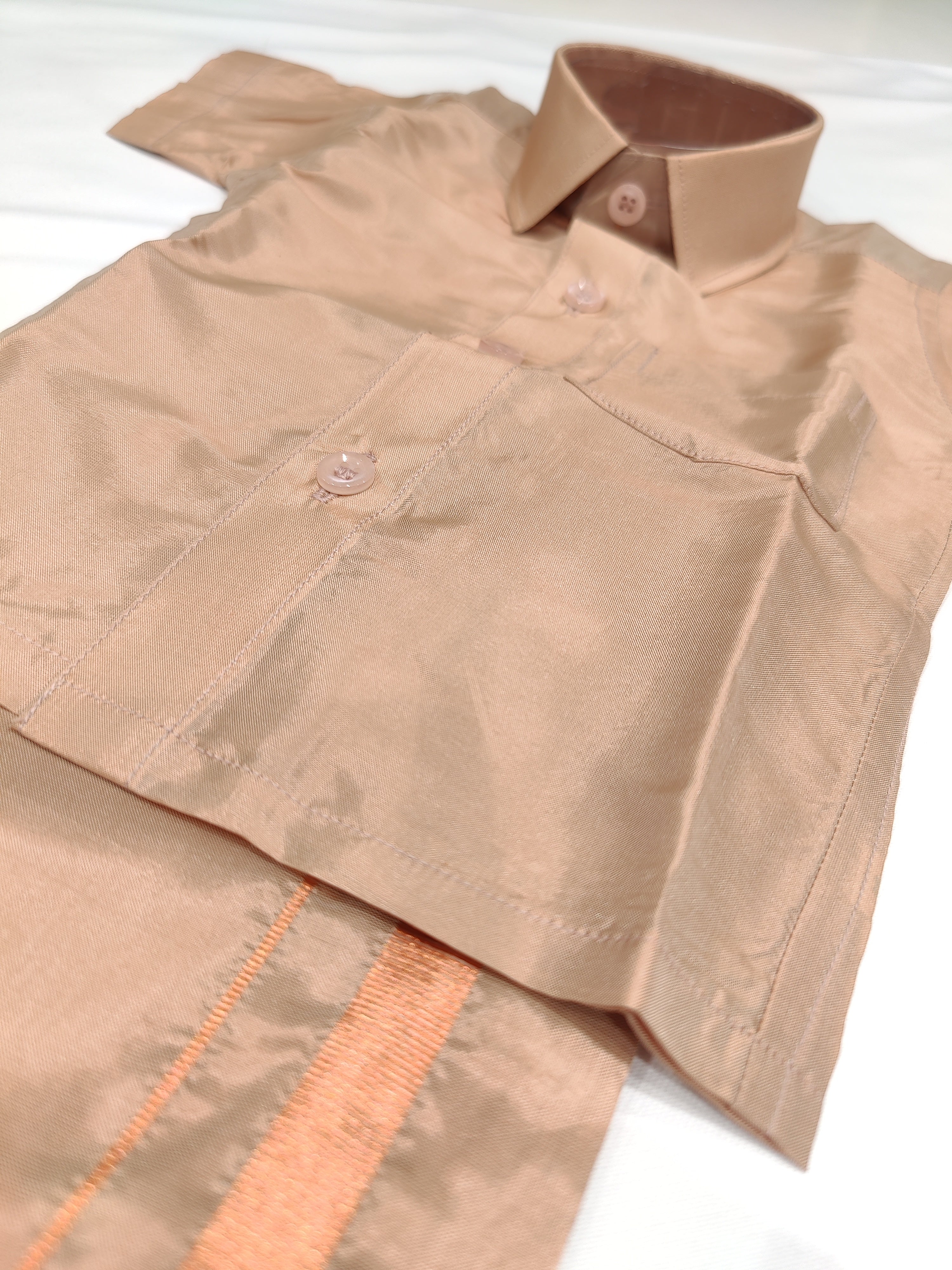 Copper Tissue Pancha Shirts - Traditional Elegance for Little Boys - New Sudarshan Silks`