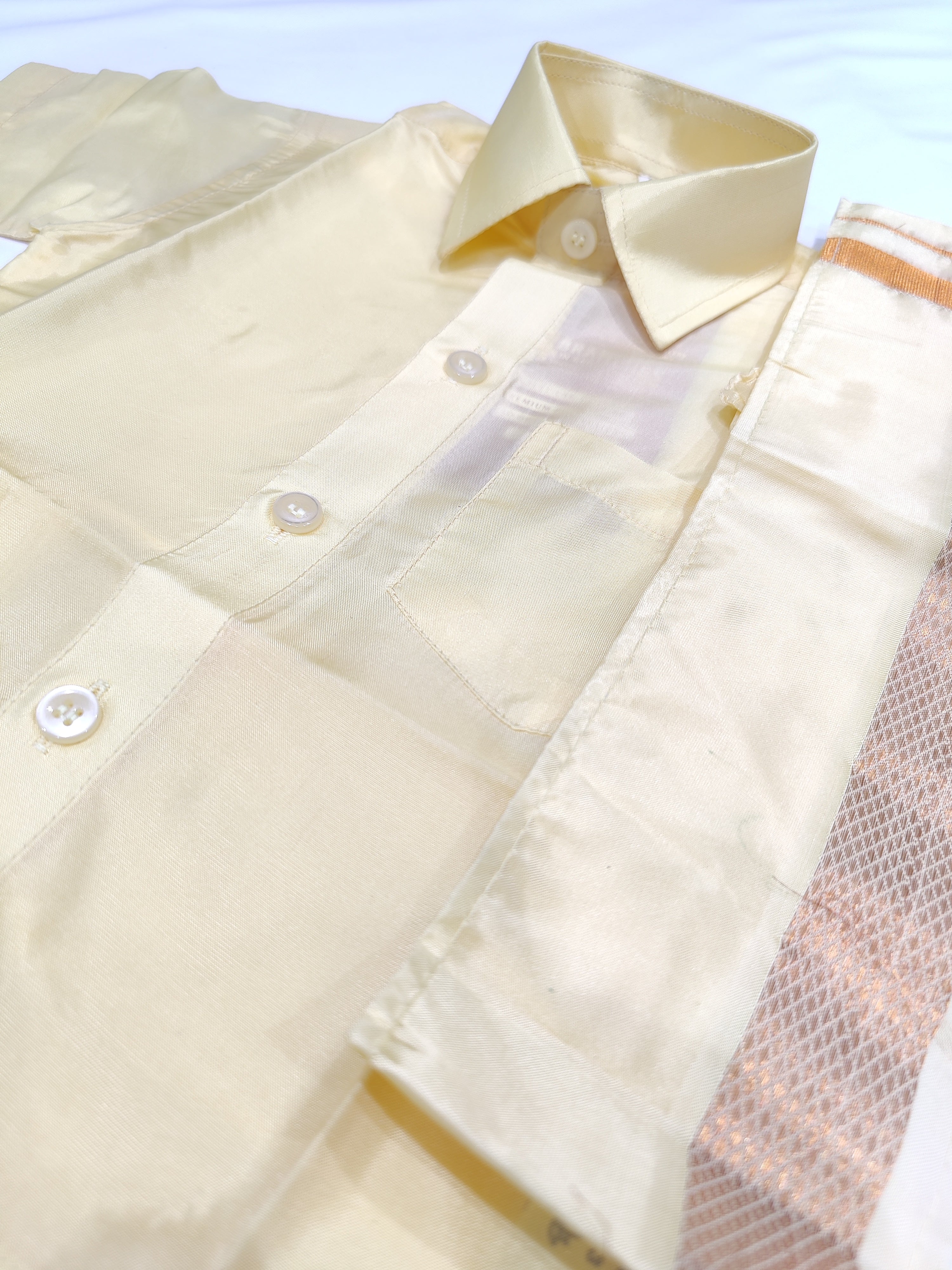 Cream Tissue Pancha Shirts - Traditional Elegance for Little Boys - New Sudarshan Silks`