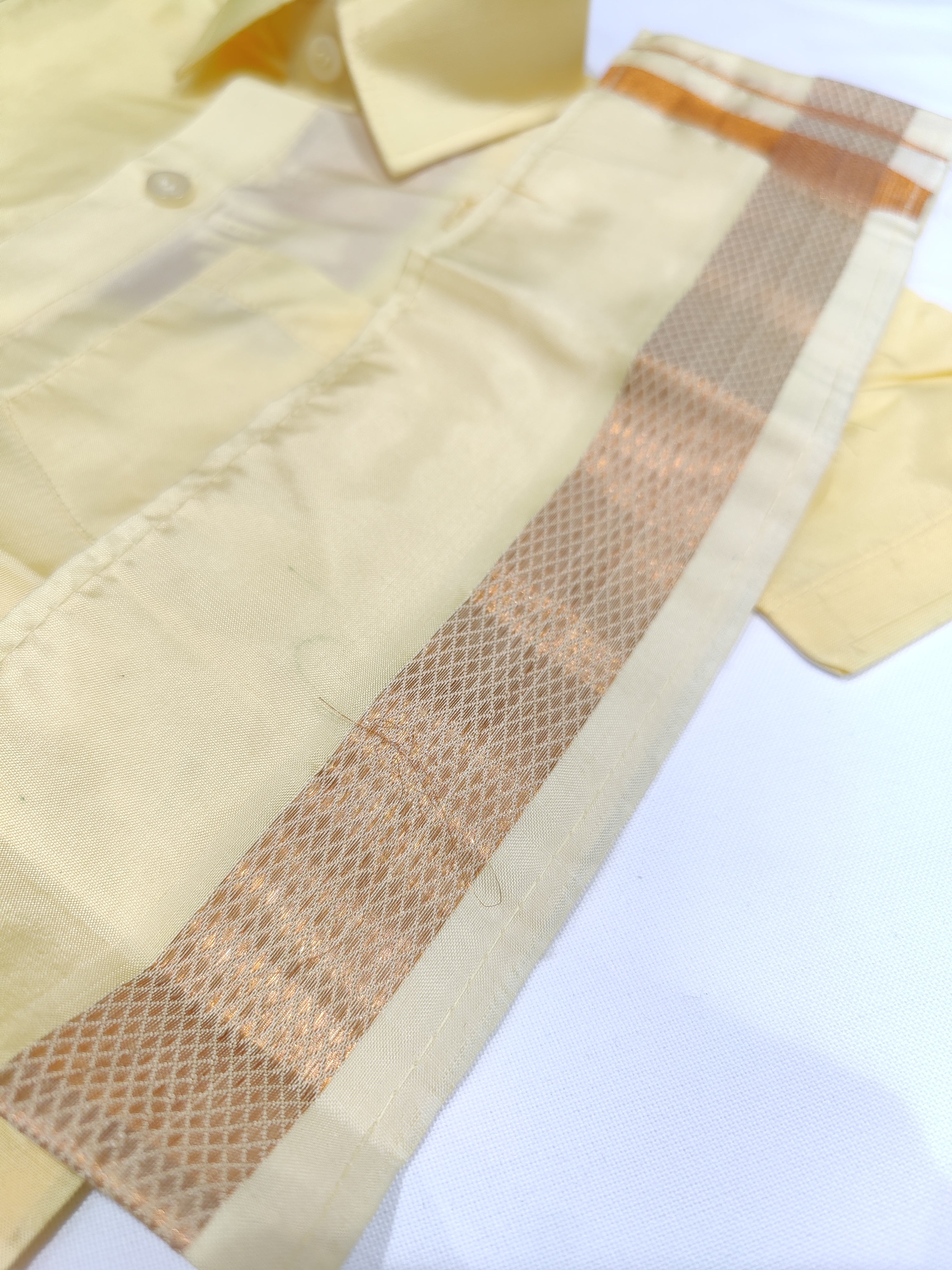 Cream Tissue Pancha Shirts - Traditional Elegance for Little Boys - New Sudarshan Silks`