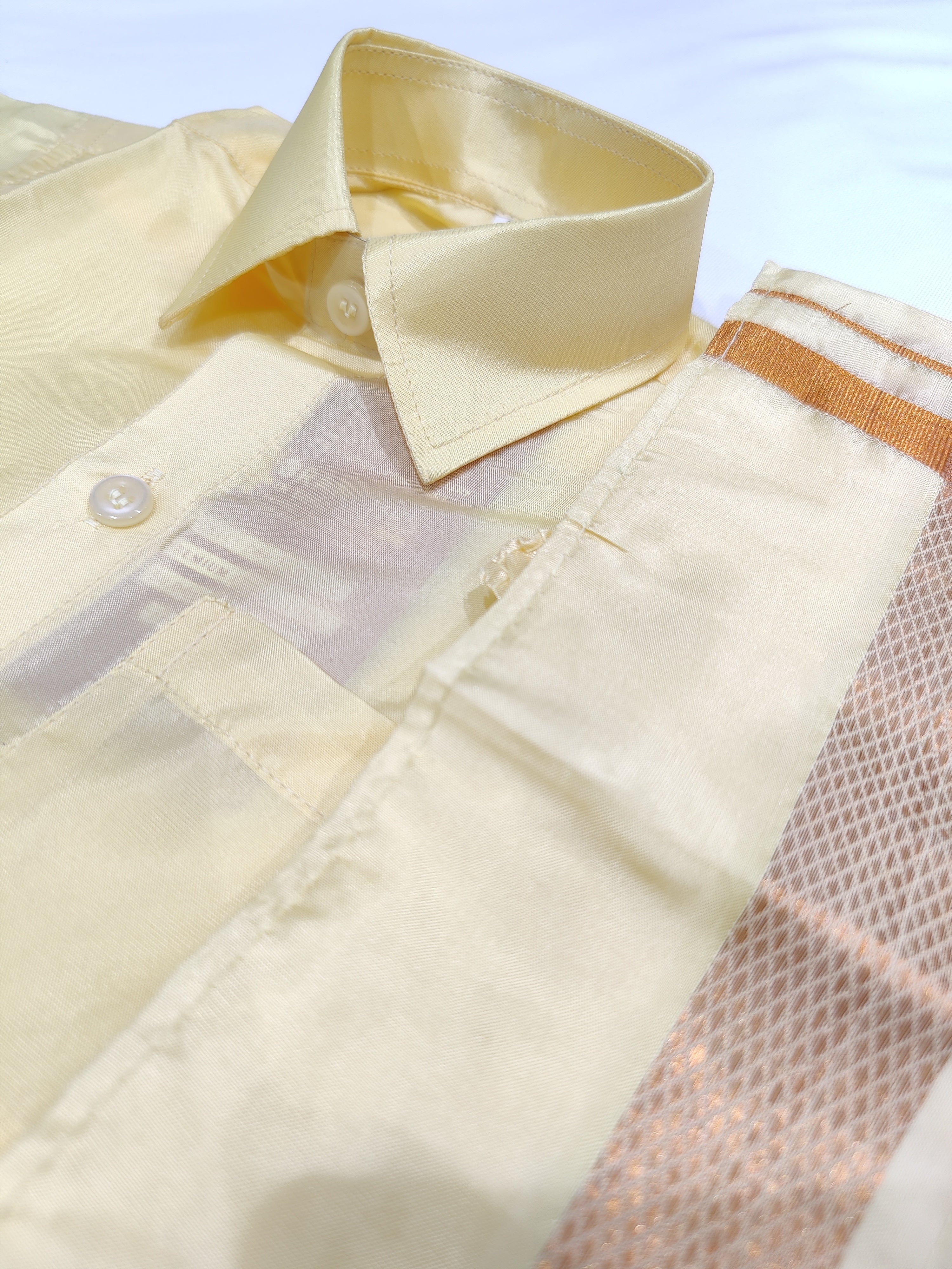 Cream Tissue Pancha Shirts - Traditional Elegance for Little Boys - New Sudarshan Silks`