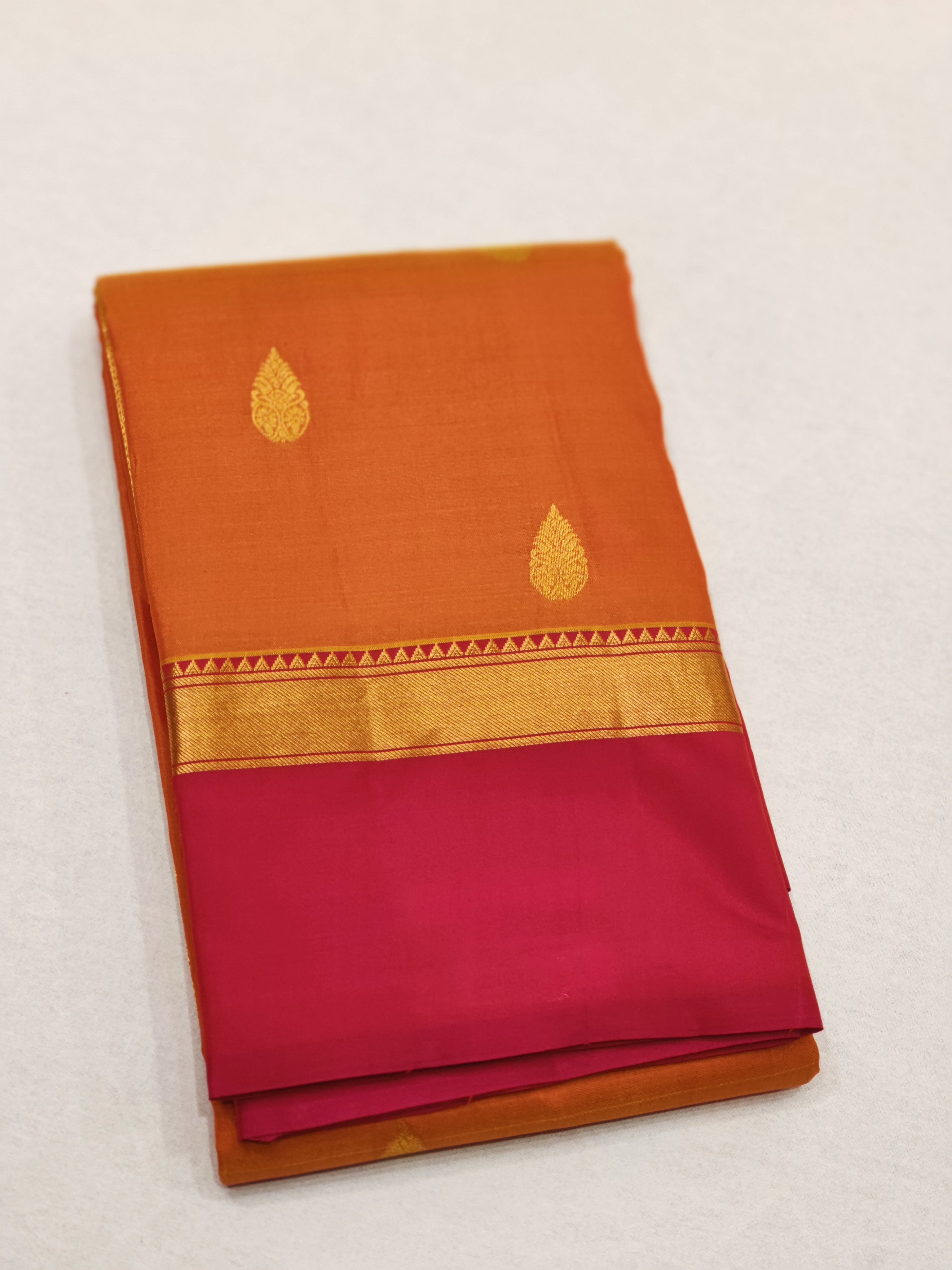 Orange Kanjivaram Silk Saree with Pink Border - Vibrant New Arrival - New Sudarshan Silks`