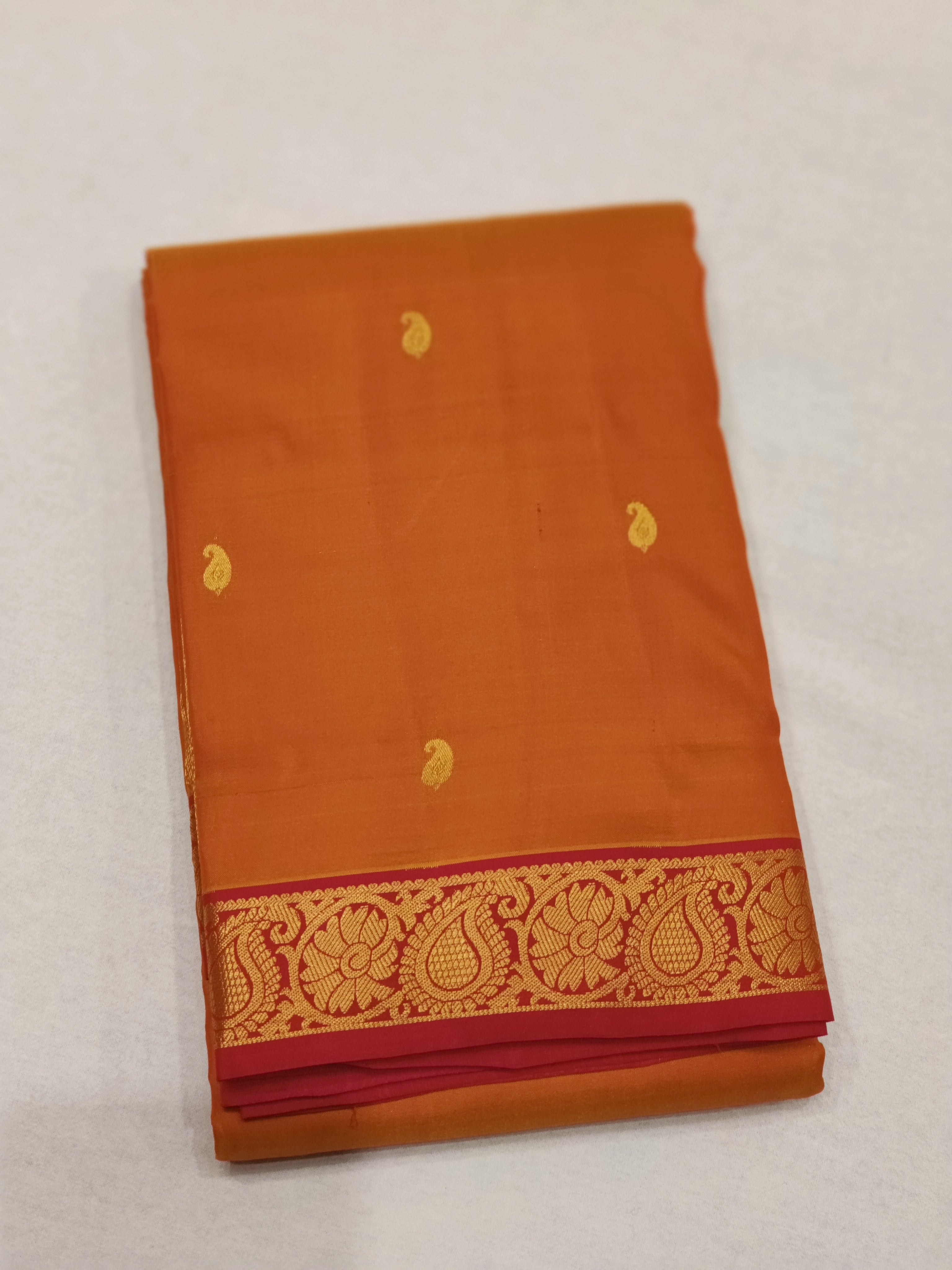 Mustard Kanjivaram Silk Saree with Pink Border - Elegant New Arrival - New Sudarshan Silks`