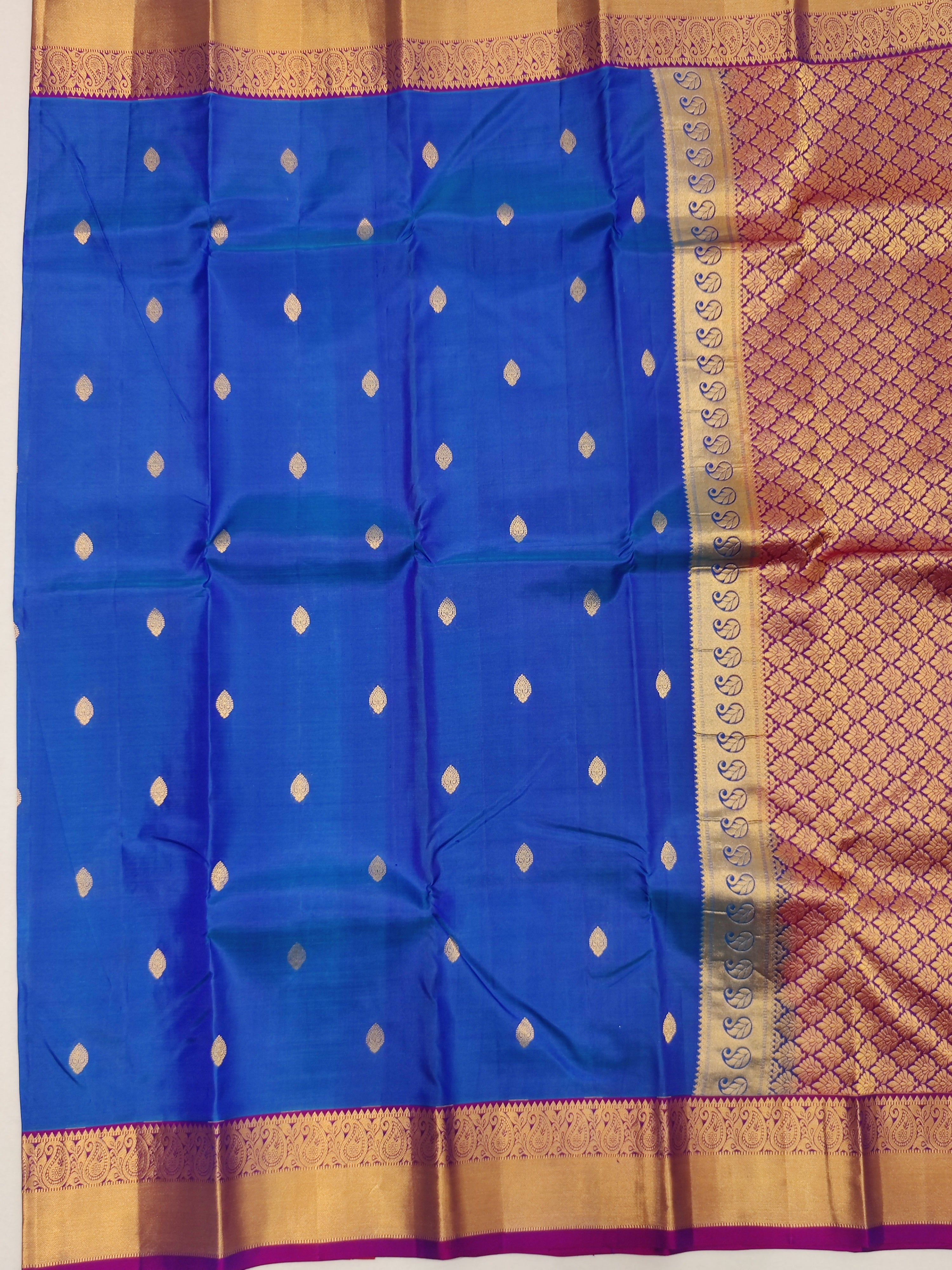Peacock Blue Kanjivaram Pure Silk Saree with Majenta Border - Regal New Arrival - New Sudarshan Silks`