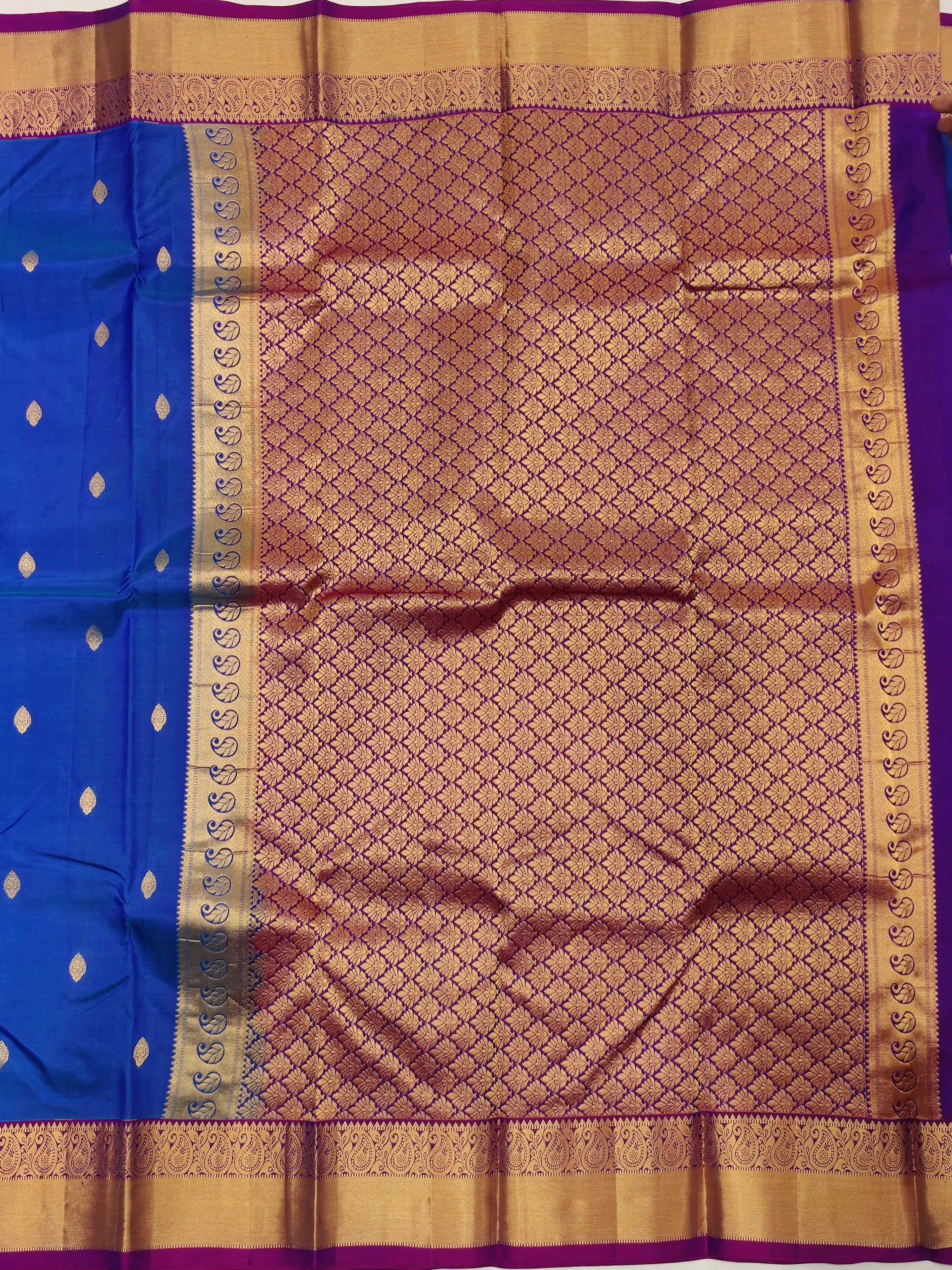 Peacock Blue Kanjivaram Pure Silk Saree with Majenta Border - Regal New Arrival - New Sudarshan Silks`