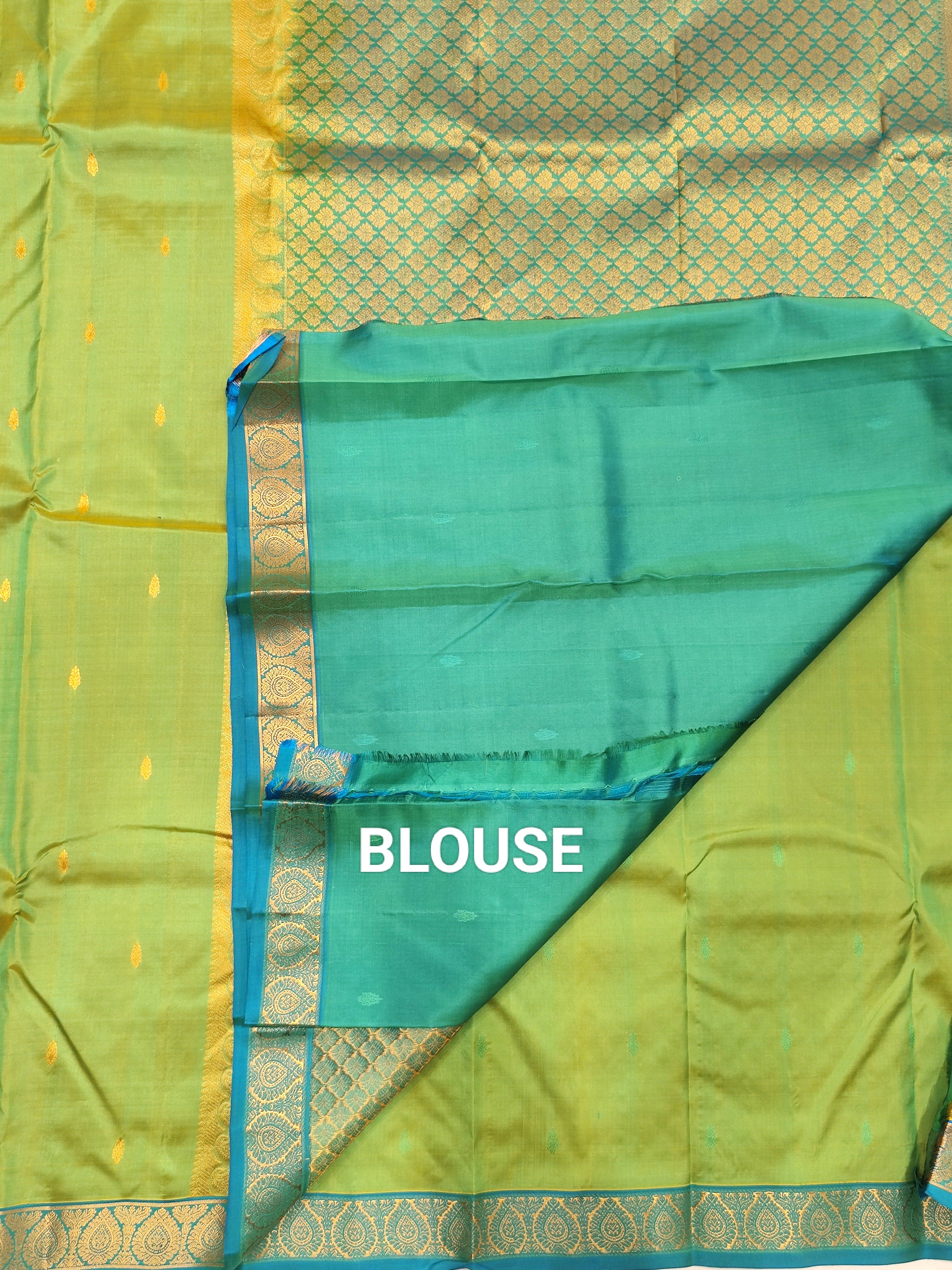 Green Kanjivaram Silk Saree with Blue Border - Elegant New Arrival - New Sudarshan Silks`