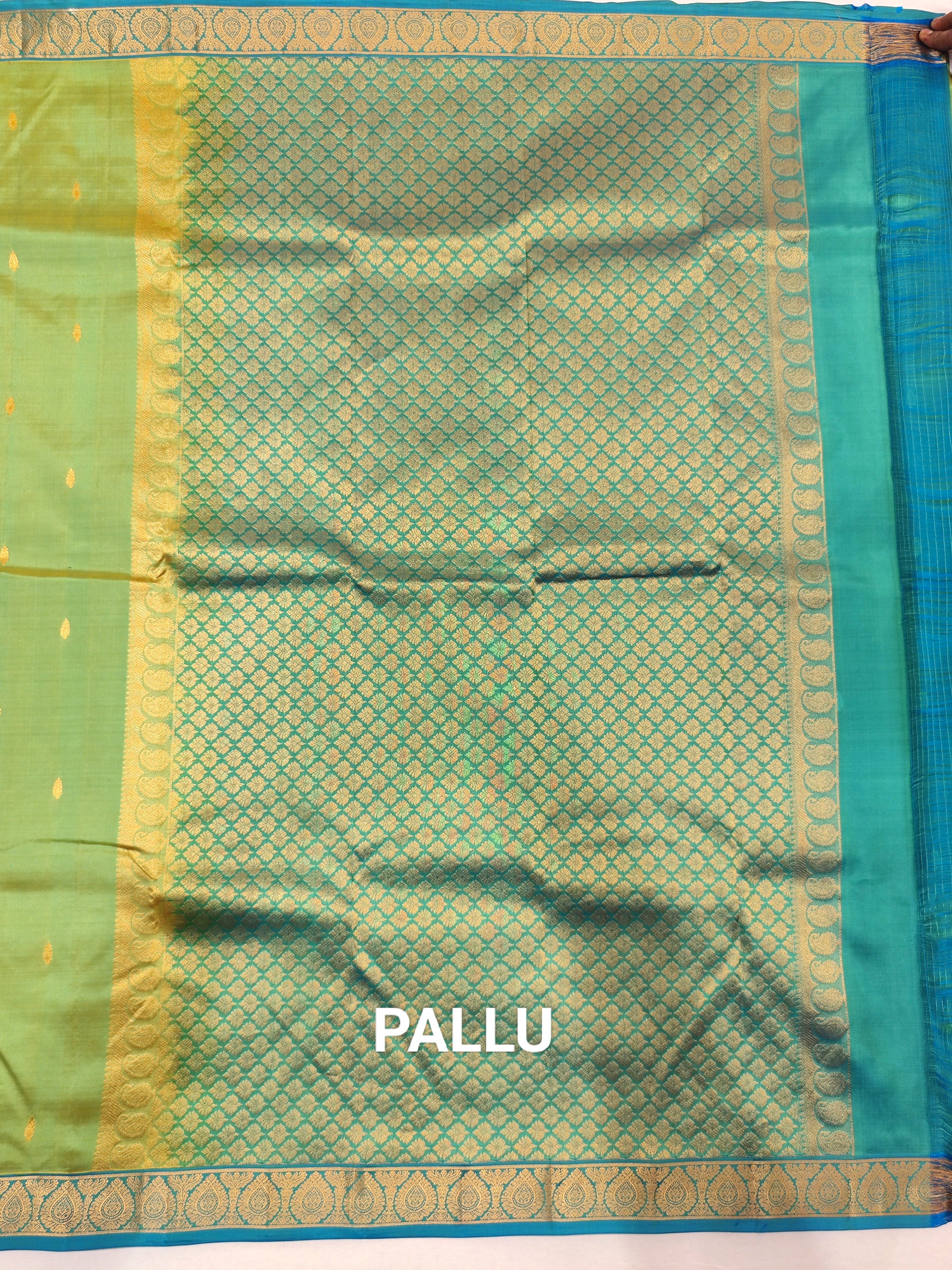 Green Kanjivaram Silk Saree with Blue Border - Elegant New Arrival - New Sudarshan Silks`