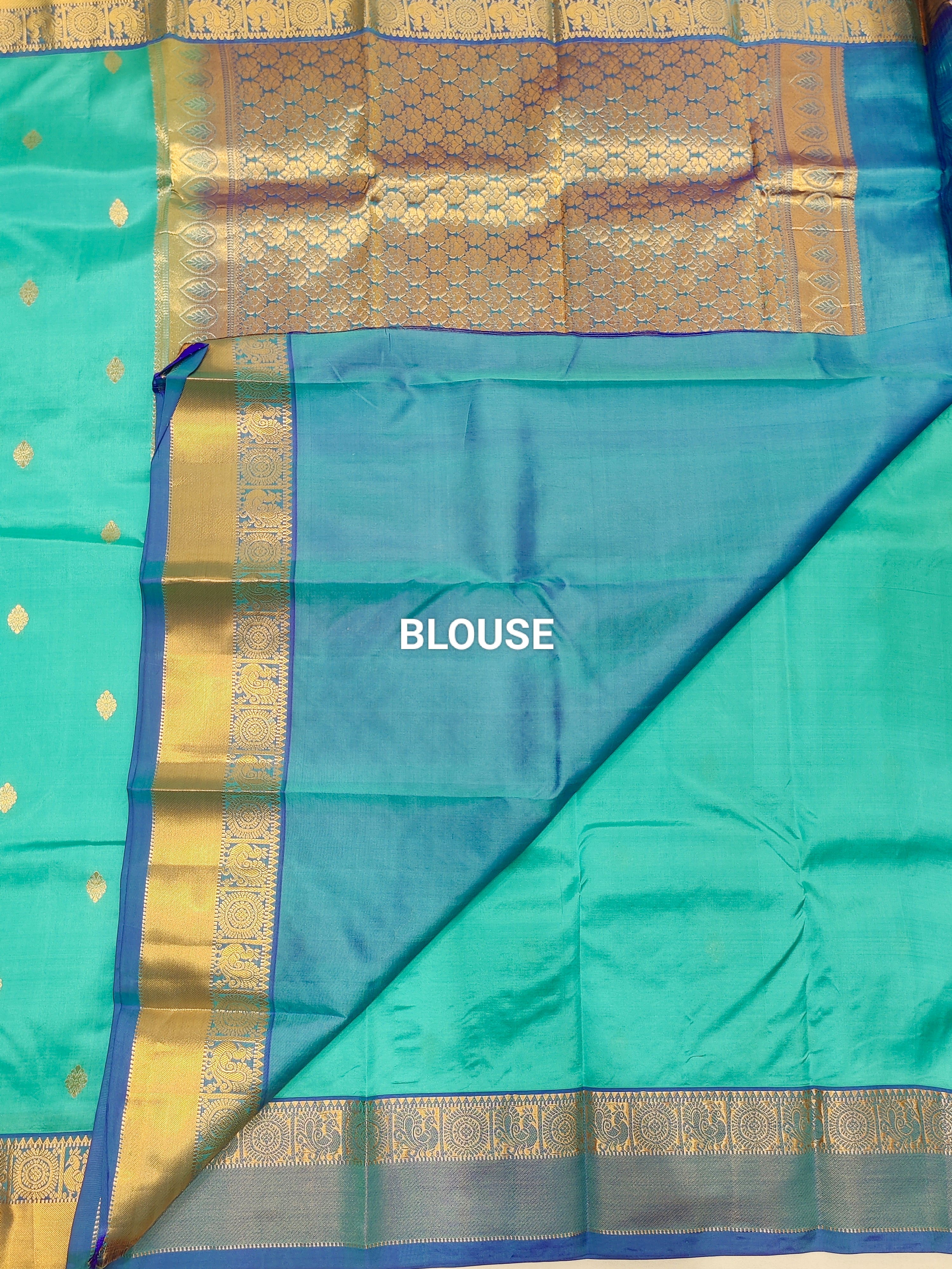 Light Sky Blue Kanjivaram Silk Saree with Matching Blue Border - New Arrival - New Sudarshan Silks`