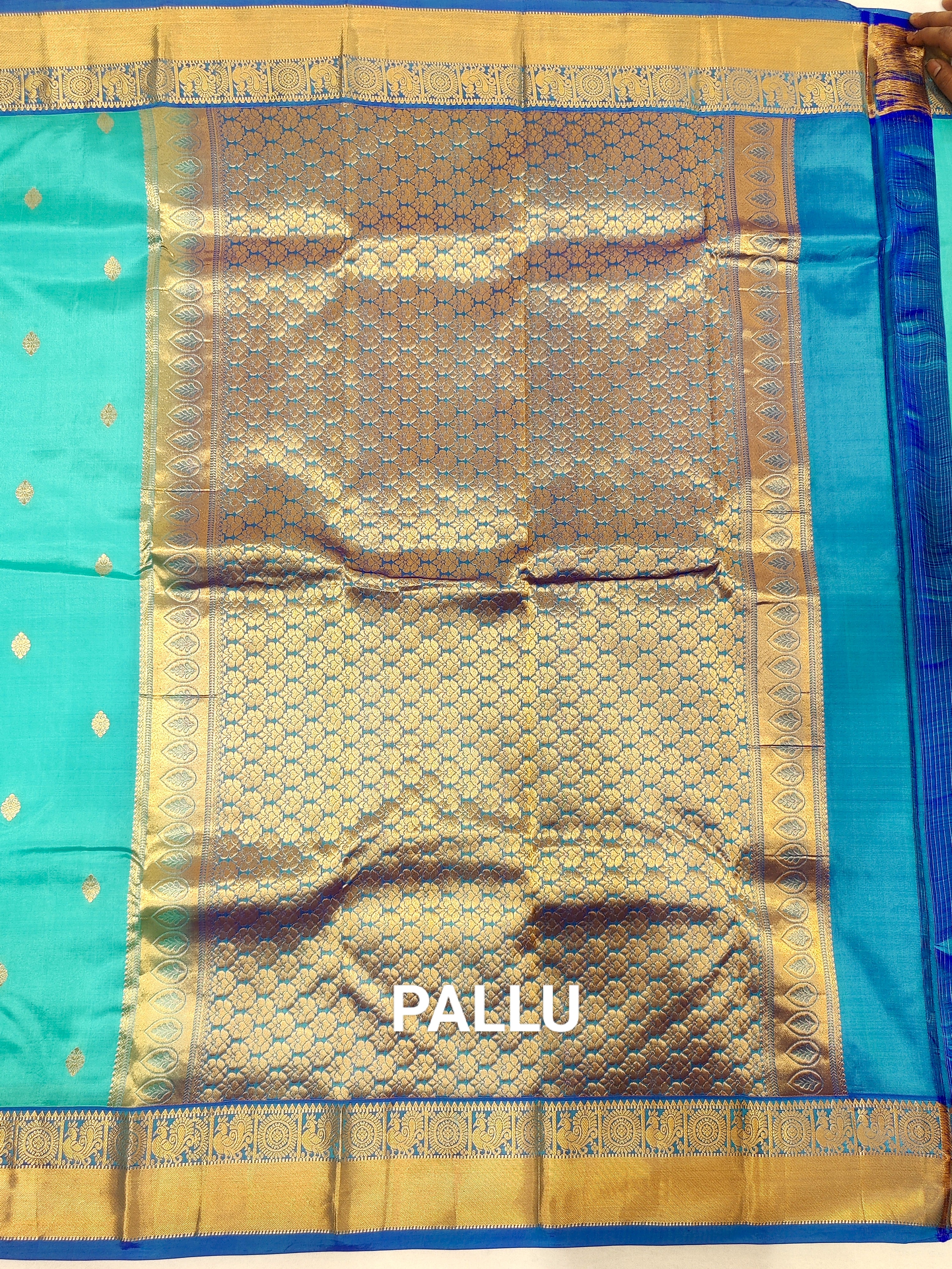 Light Sky Blue Kanjivaram Silk Saree with Matching Blue Border - New Arrival - New Sudarshan Silks`