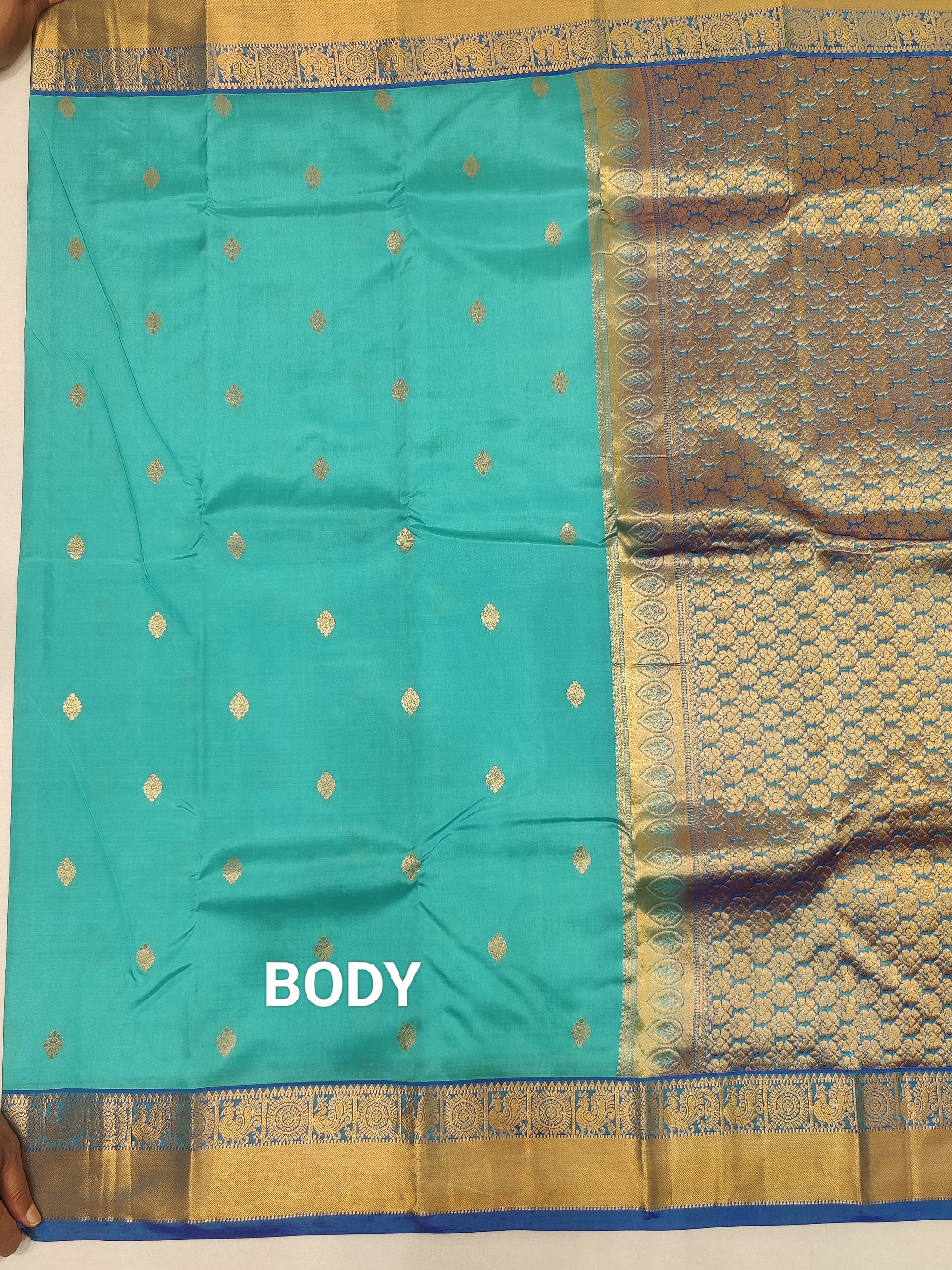 Light Sky Blue Kanjivaram Silk Saree with Matching Blue Border - New Arrival - New Sudarshan Silks`