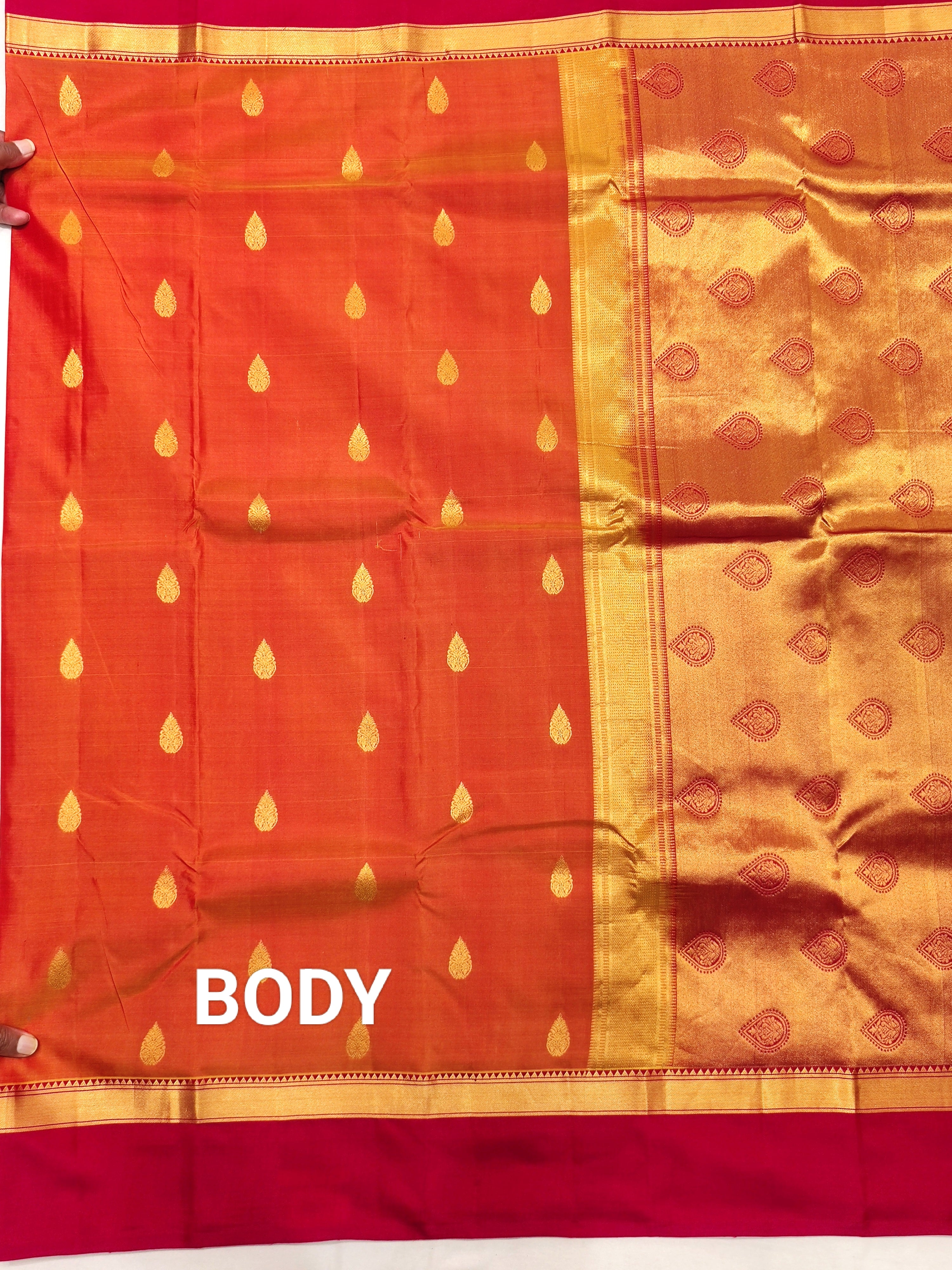 Orange Kanjivaram Silk Saree with Pink Border - Vibrant New Arrival - New Sudarshan Silks`
