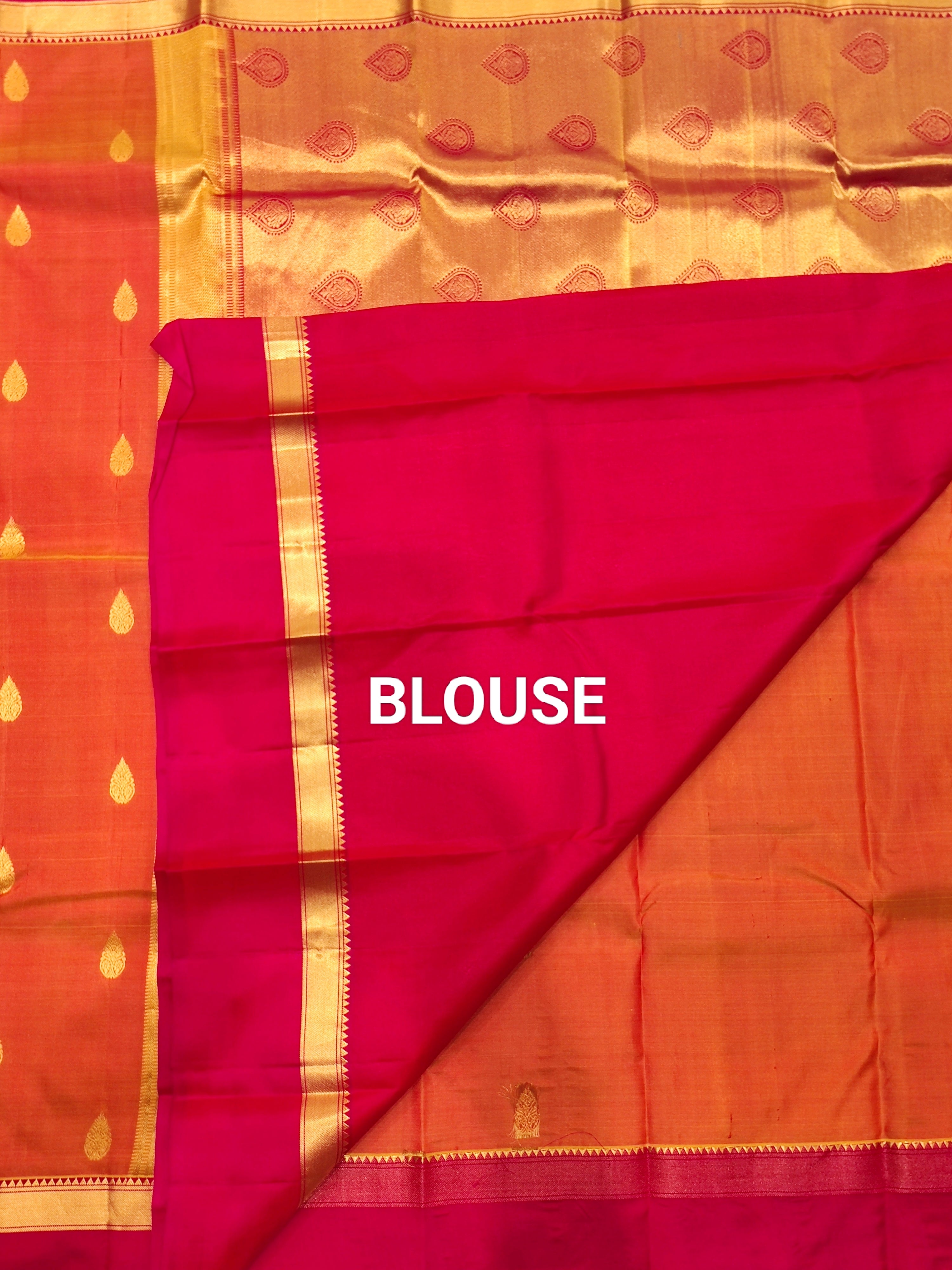 Orange Kanjivaram Silk Saree with Pink Border - Vibrant New Arrival - New Sudarshan Silks`