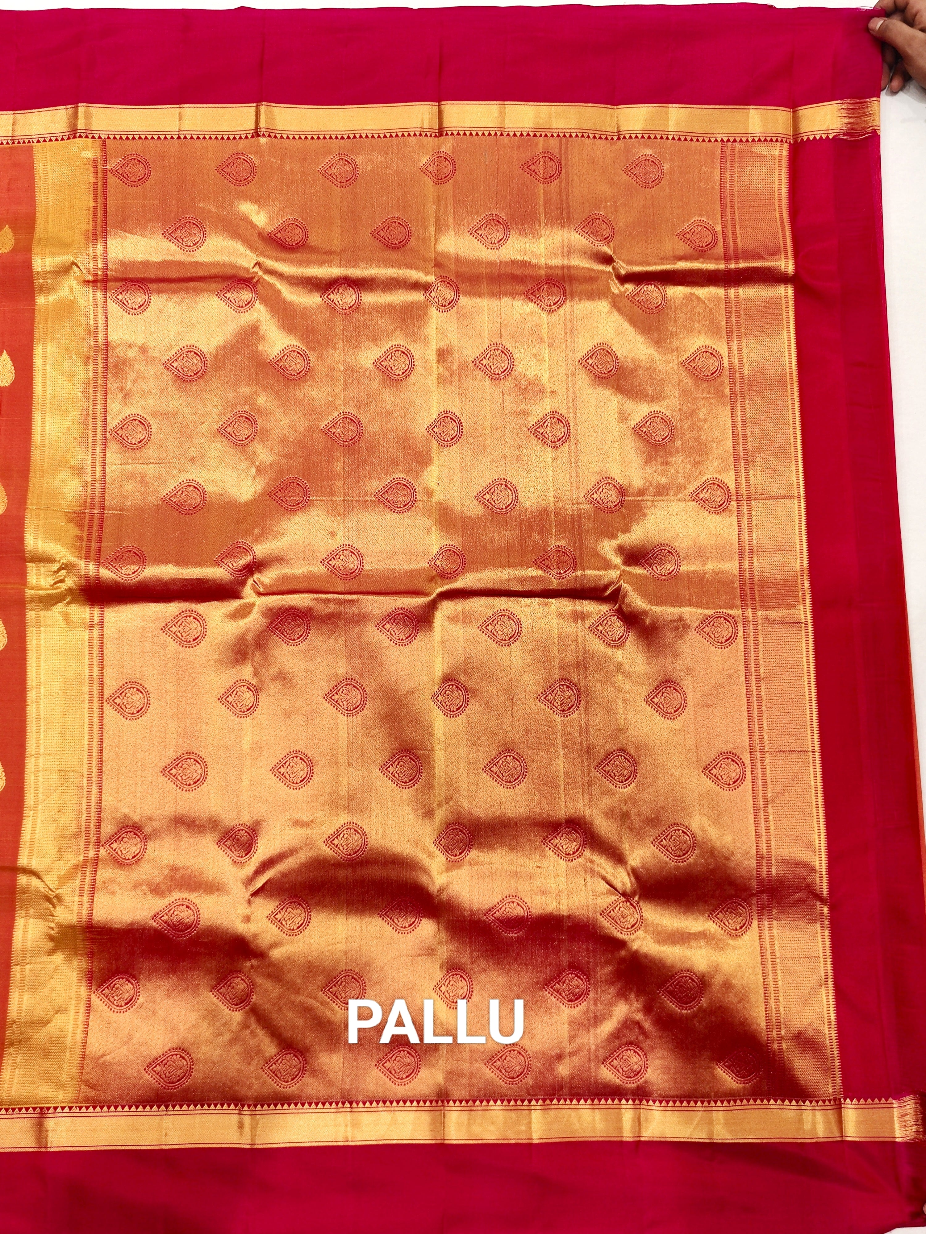 Orange Kanjivaram Silk Saree with Pink Border - Vibrant New Arrival - New Sudarshan Silks`