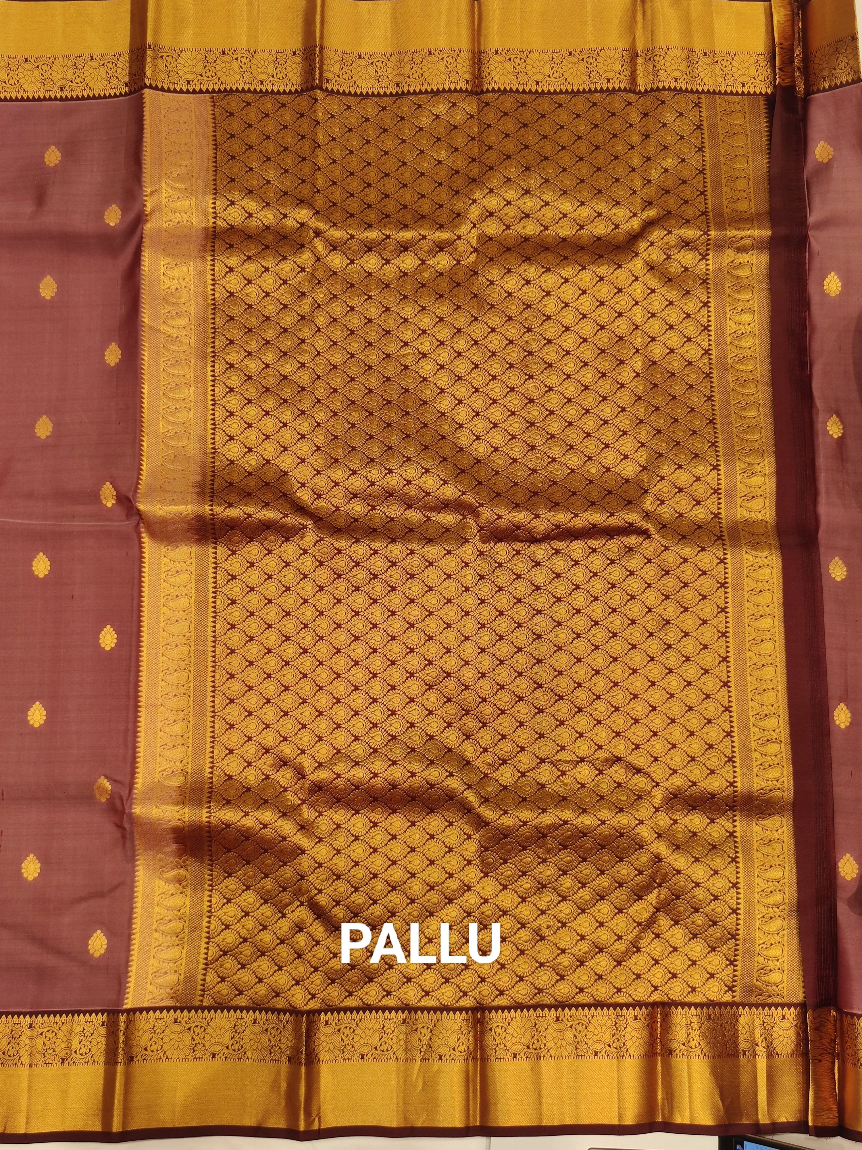 Chikoo Colour Kanjivaram Silk Saree with Coffee Brown Border - Elegant New Arrival - New Sudarshan Silks`
