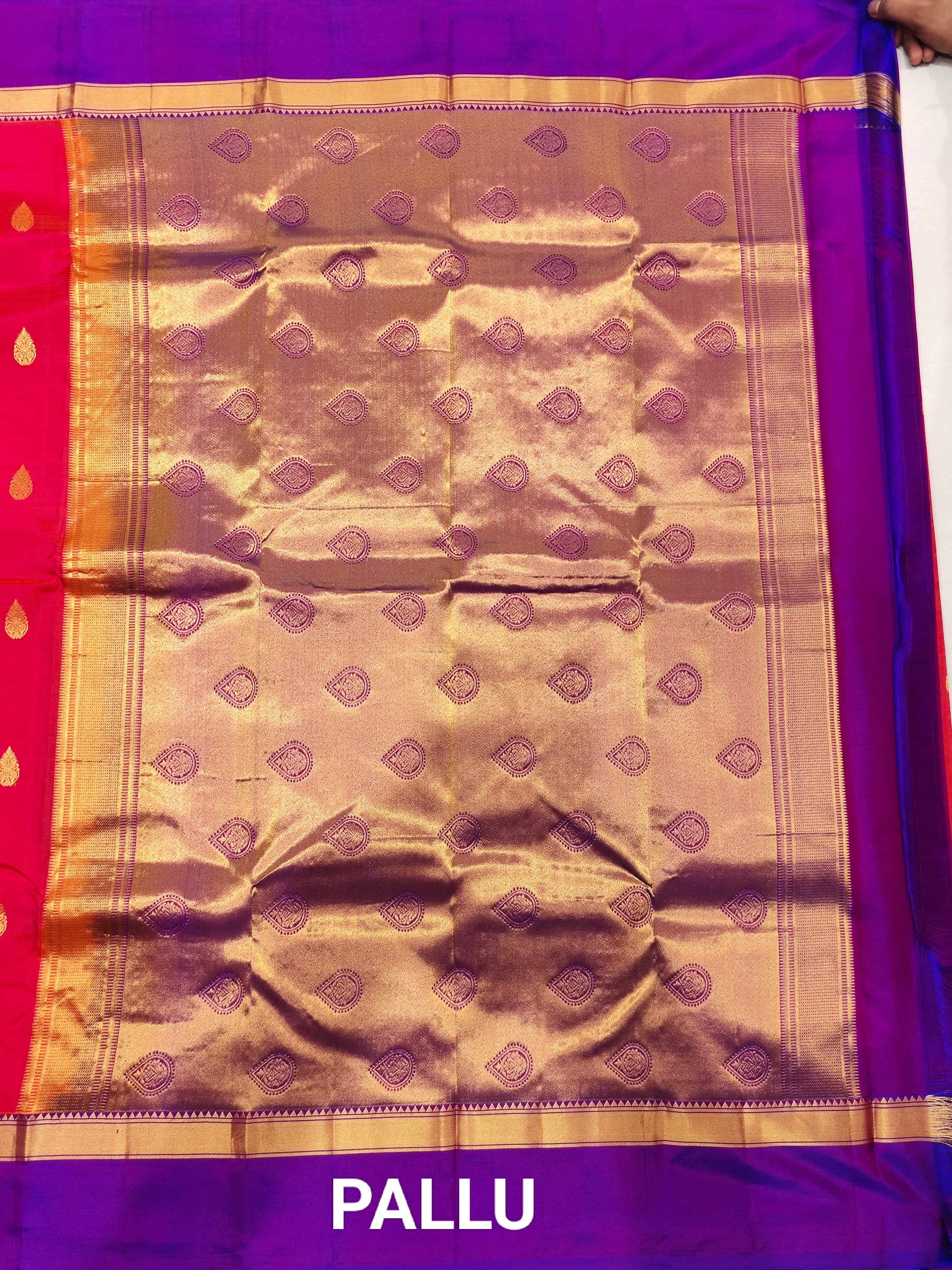 Orangish Pink Kanjivaram Silk Saree with Majenta Brown Border - Stunning New Arrival - New Sudarshan Silks`