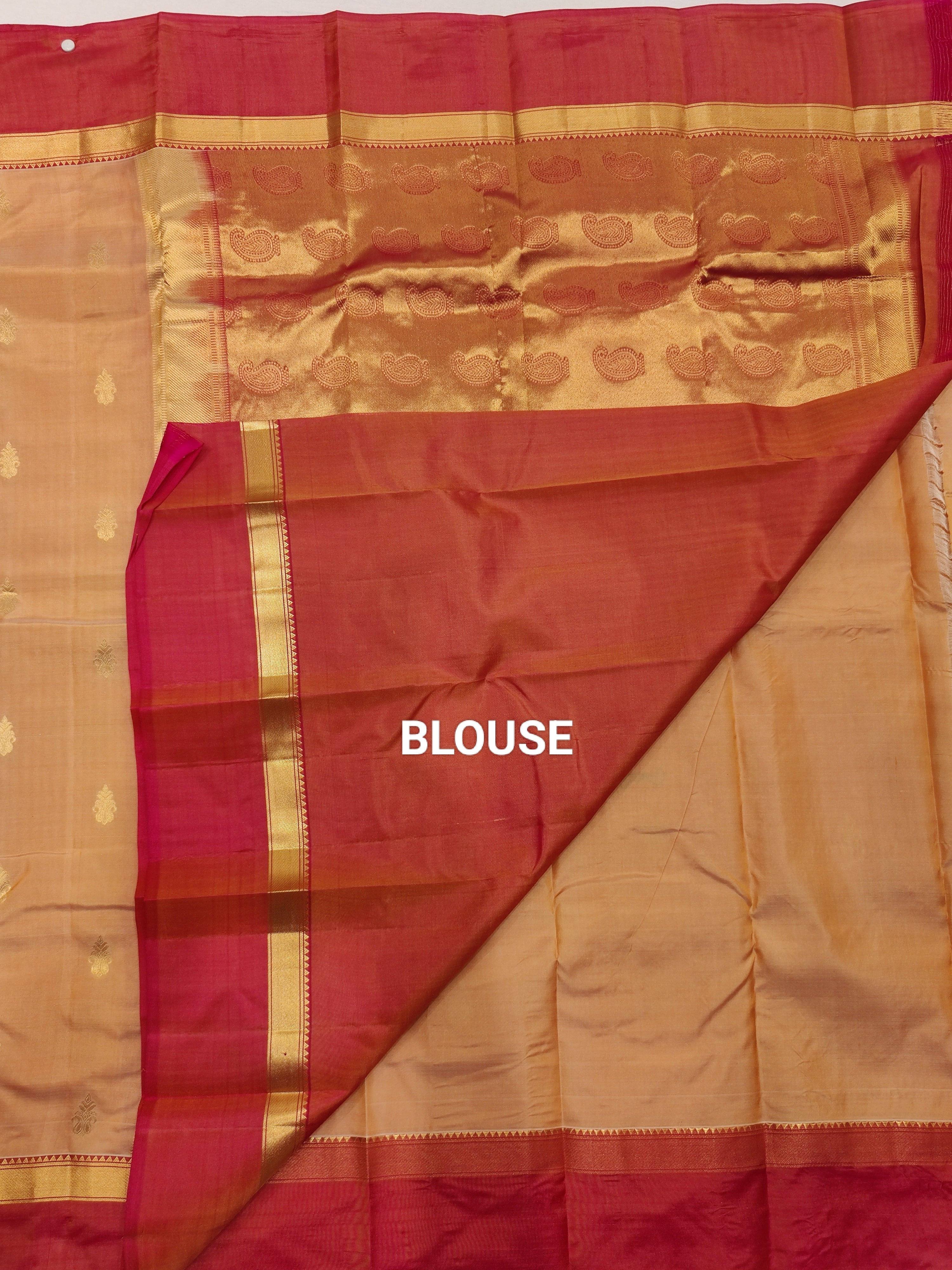 Cream Kanjivaram Silk Saree with Pink Border - Elegant New Arrival - New Sudarshan Silks`