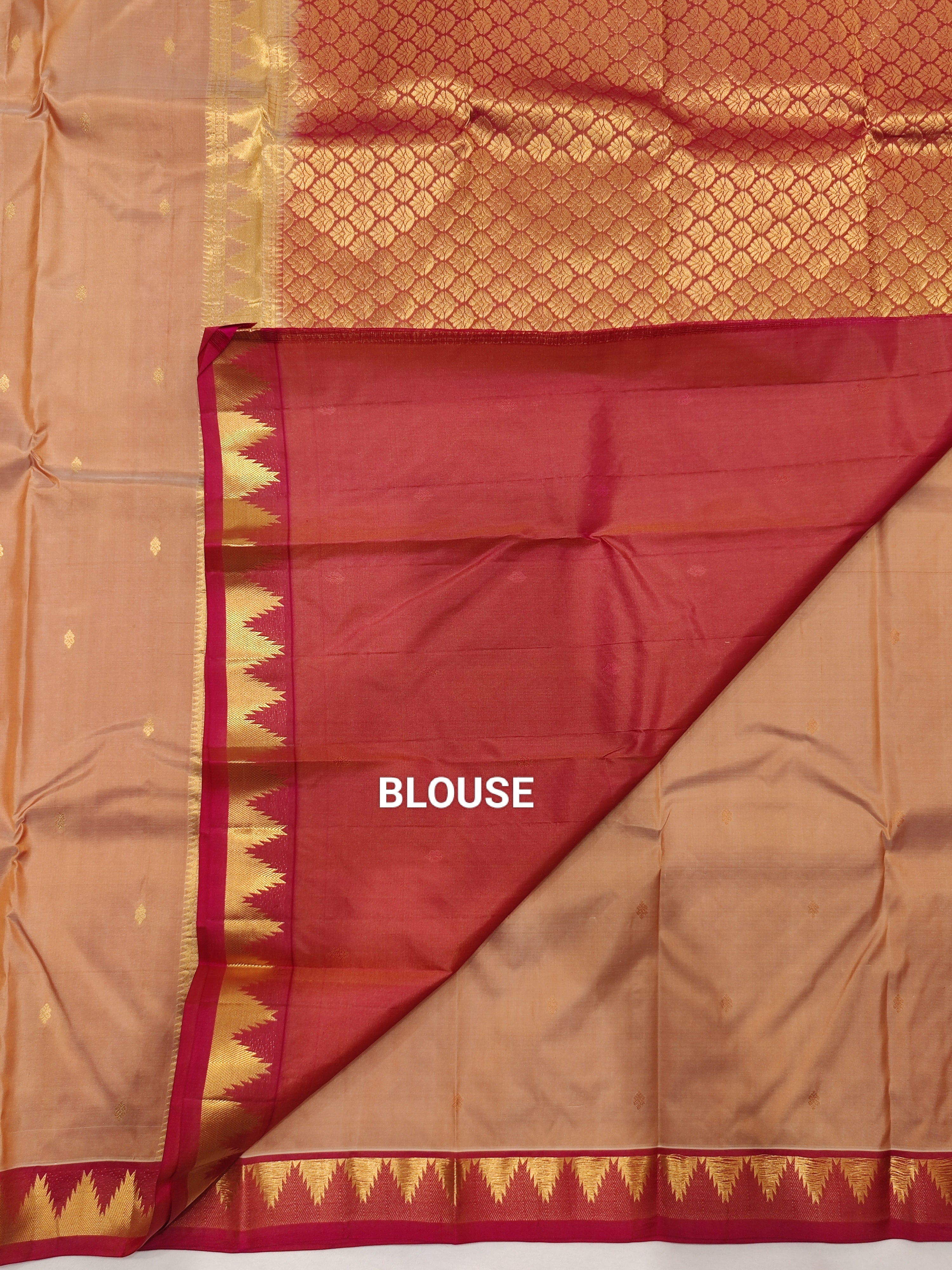 Cream Kanjivaram Silk Saree with Onion Pink Border - Elegant New Arrival - New Sudarshan Silks`