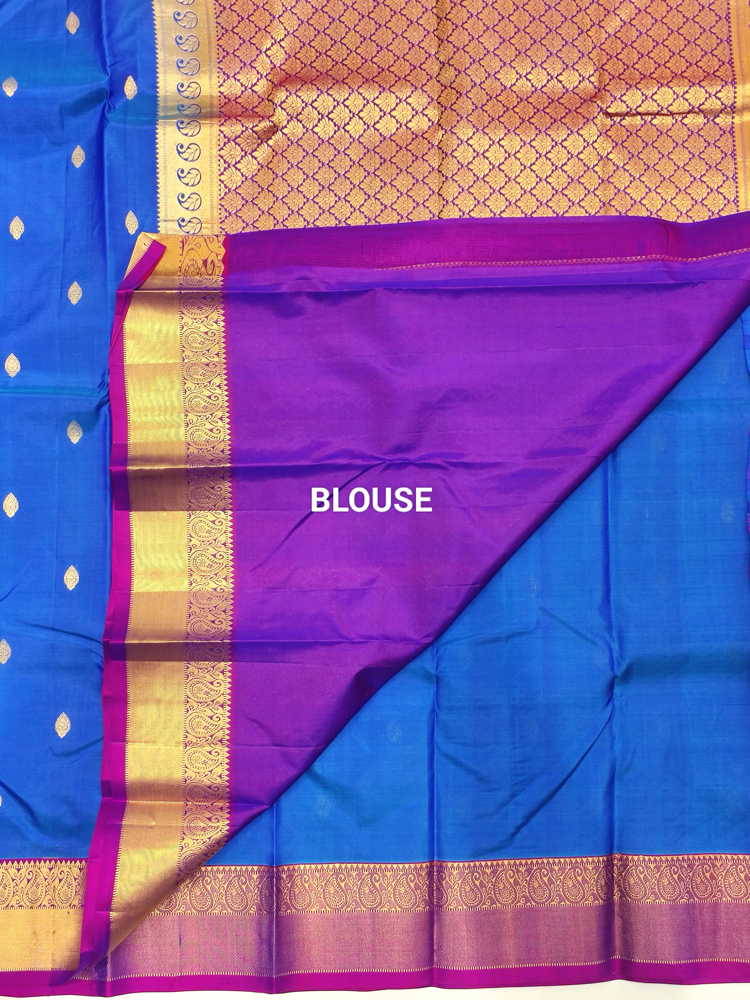 Peacock Blue Kanjivaram Pure Silk Saree with Majenta Border - Regal New Arrival - New Sudarshan Silks`