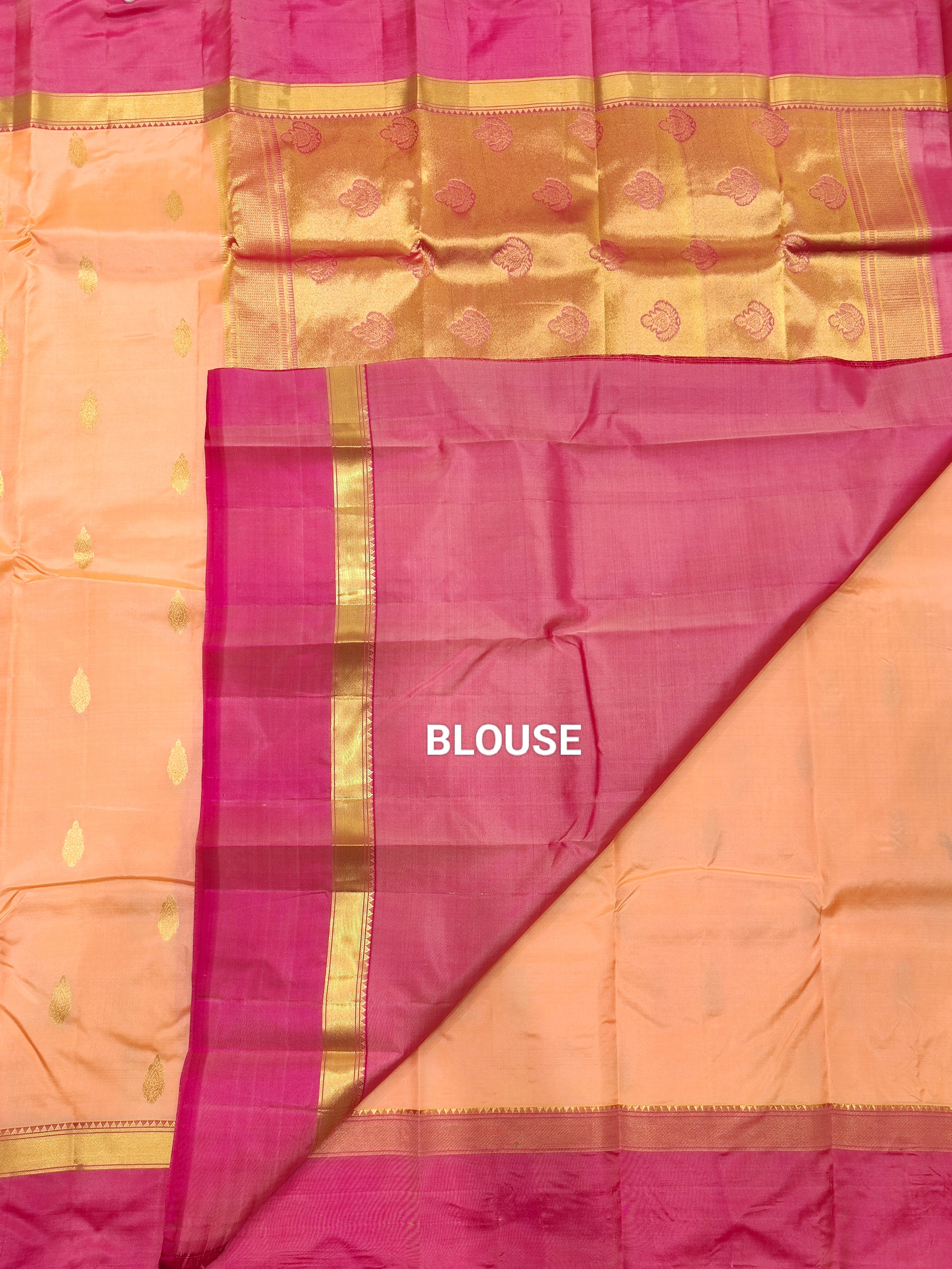 Peach Kanjivaram Silk Saree with Pink Border - Graceful New Arrival - New Sudarshan Silks`