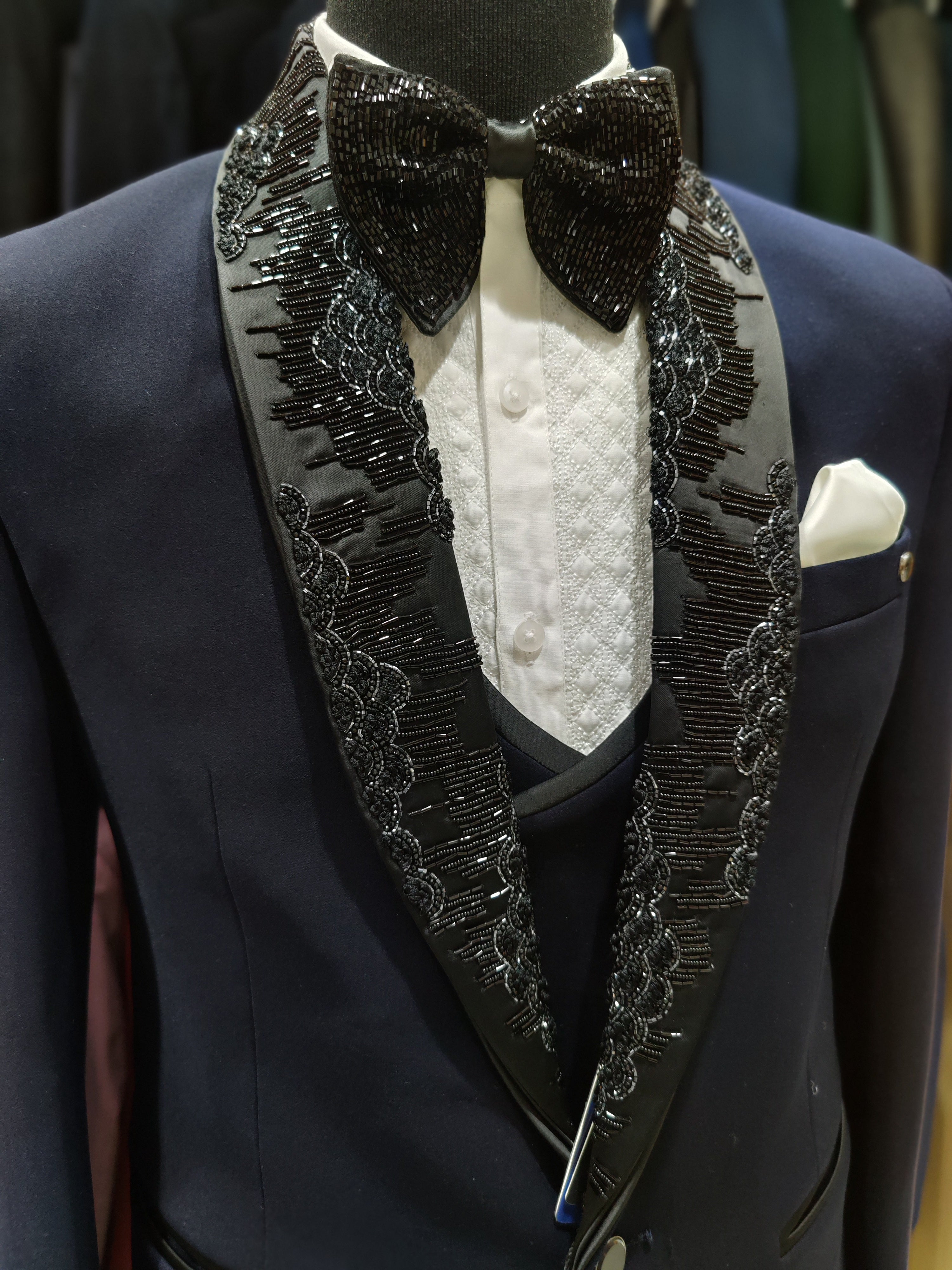 Royal Blue Wedding Suit with Black Detailing - New Sudarshan Silks`