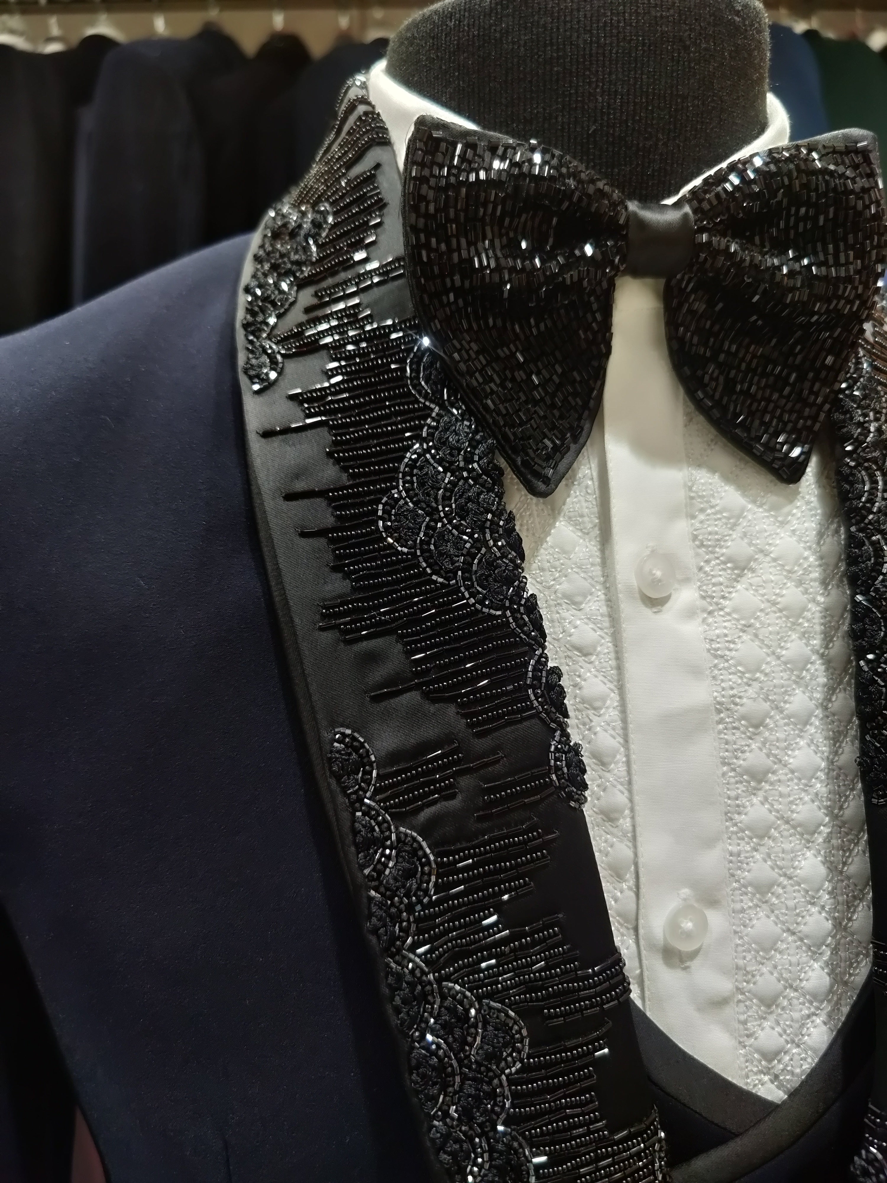 Royal Blue Wedding Suit with Black Detailing - New Sudarshan Silks`