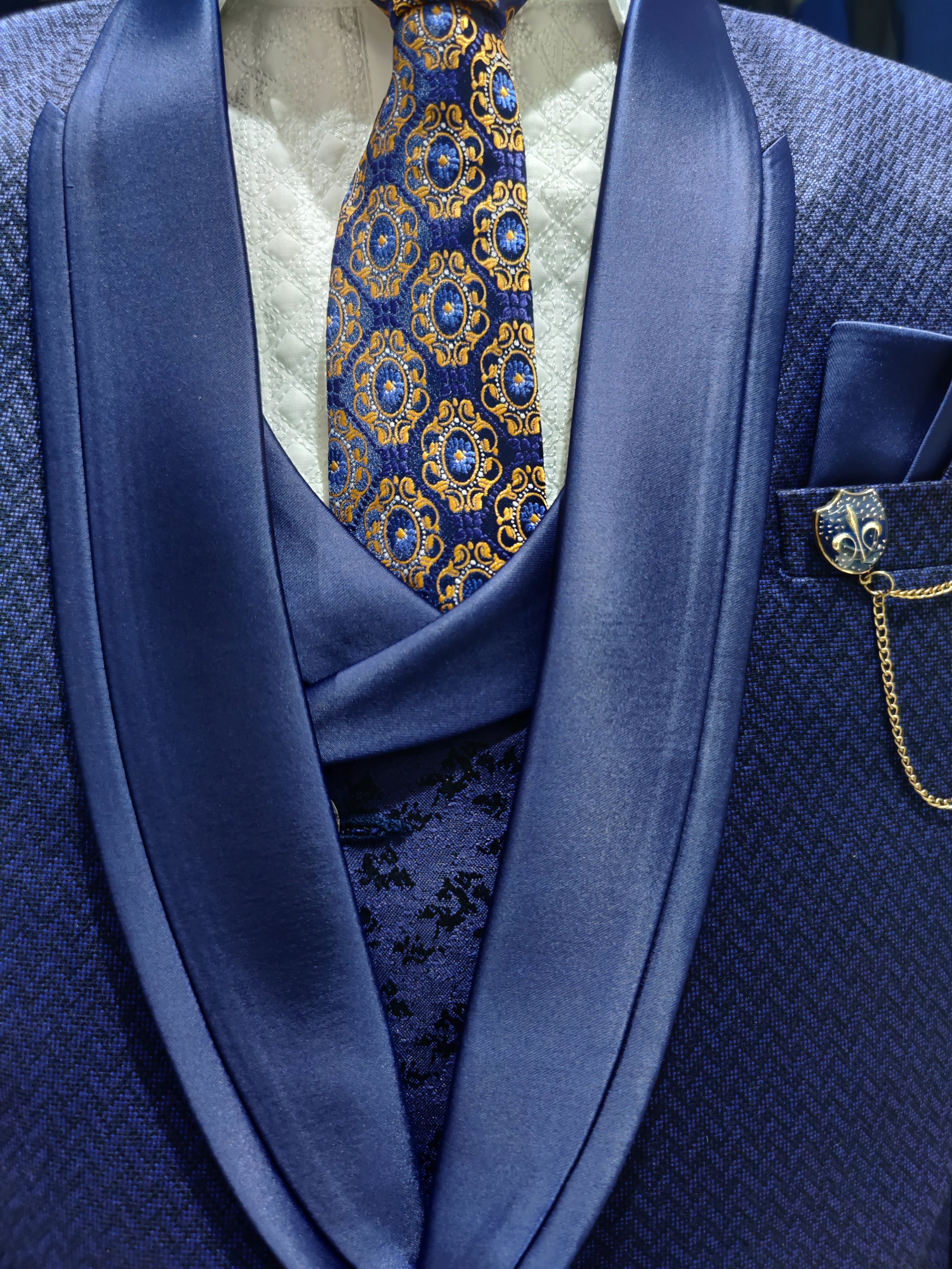 Stylish Ink Blue Wedding Suit with Stone Work & Pant Piece - New Sudarshan Silks`