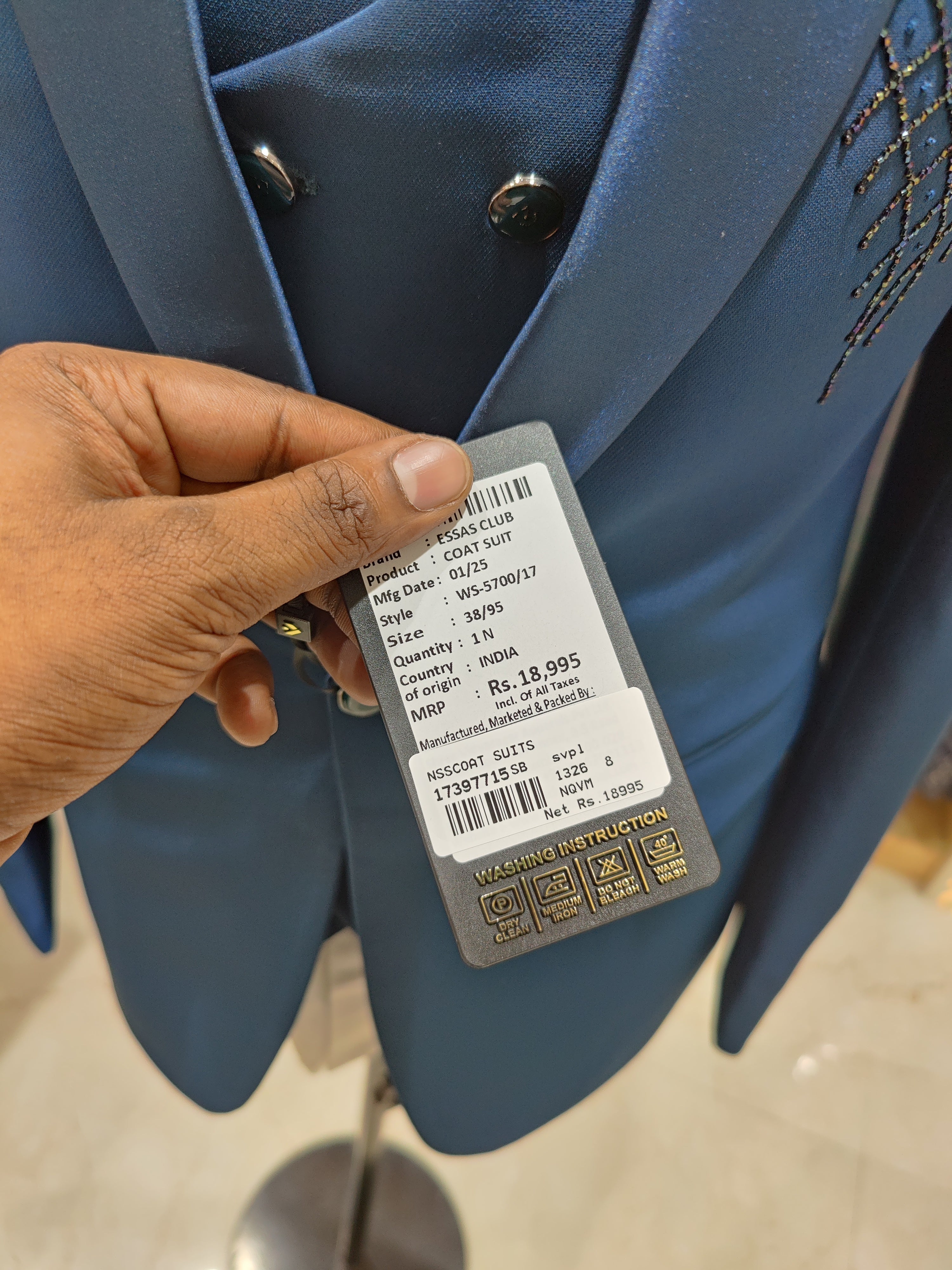 Royal Blue Suit with One-Side Black Stone Work – Wedding Collection - New Sudarshan Silks`