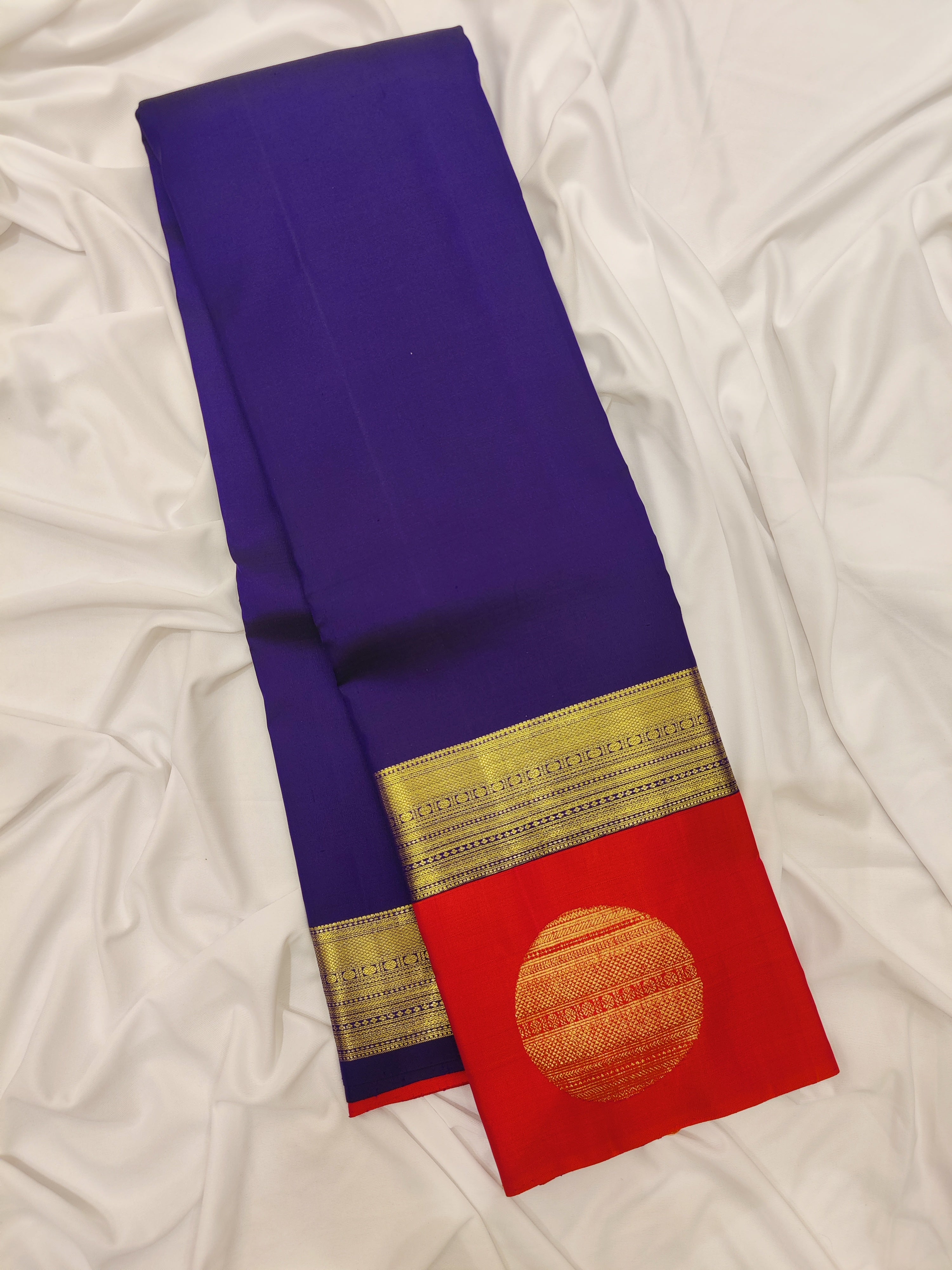 Ink Blue Kanjivaram Silk Saree with Kankambara Designer Border – Pure Handloom Bridal Saree Online - New Sudarshan Silks`