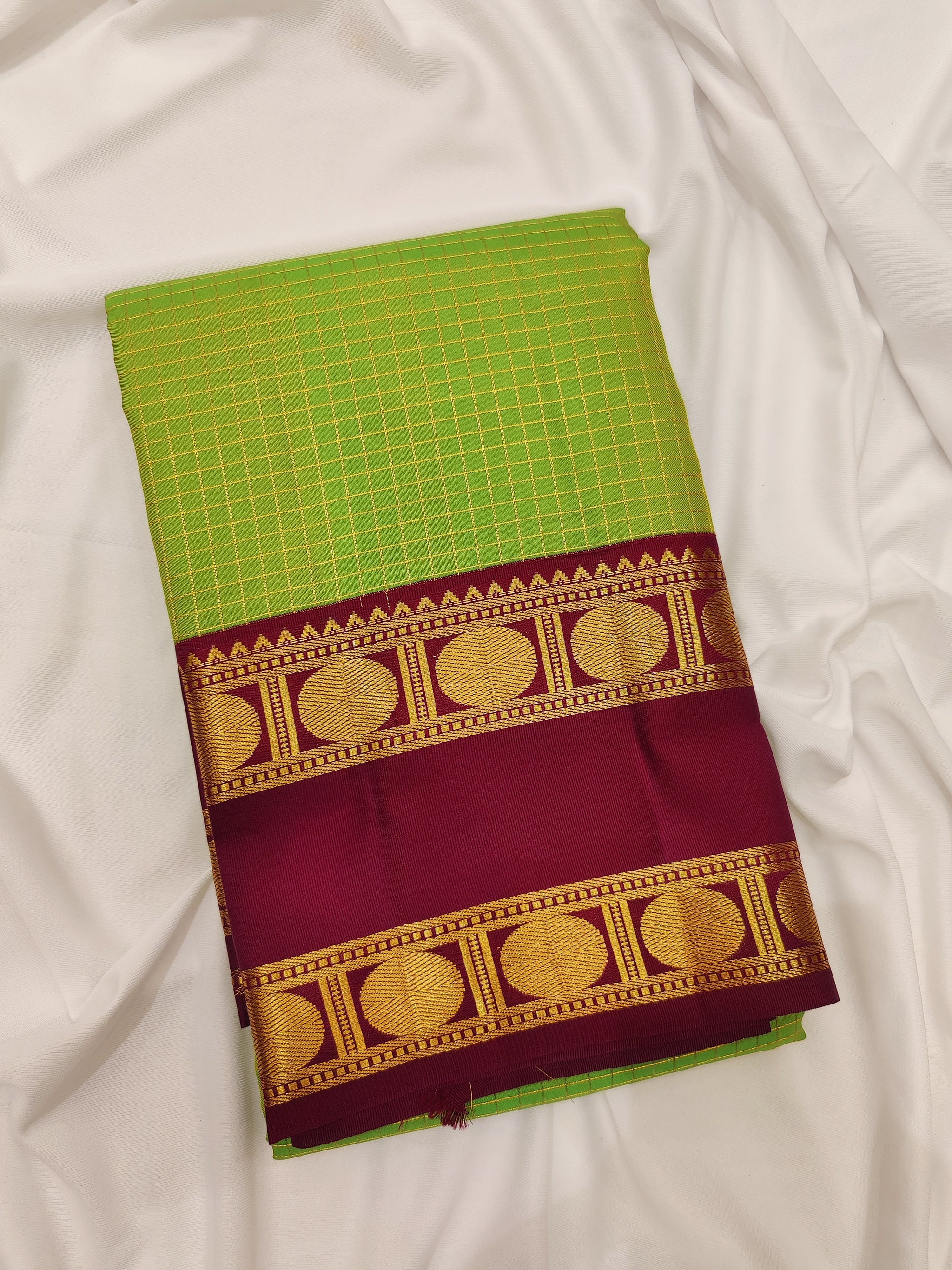 Narmaa - Parrot Green With Small Resham Chatai Border Silk Cotton Saree