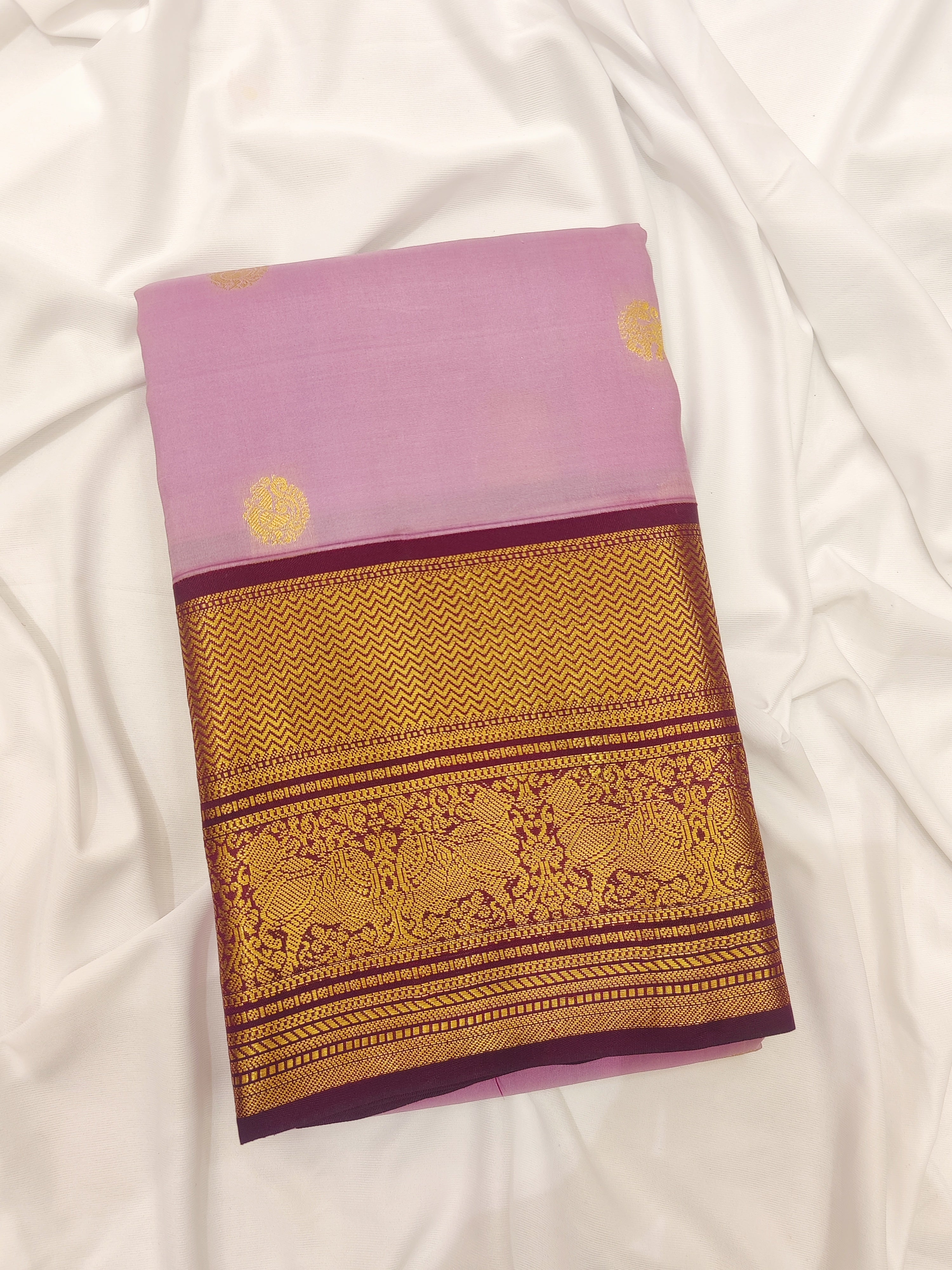 Light Pink Kanjivaram Silk Saree with Maroon Zari Border – Graceful Wedding Silk Saree Online - New Sudarshan Silks`
