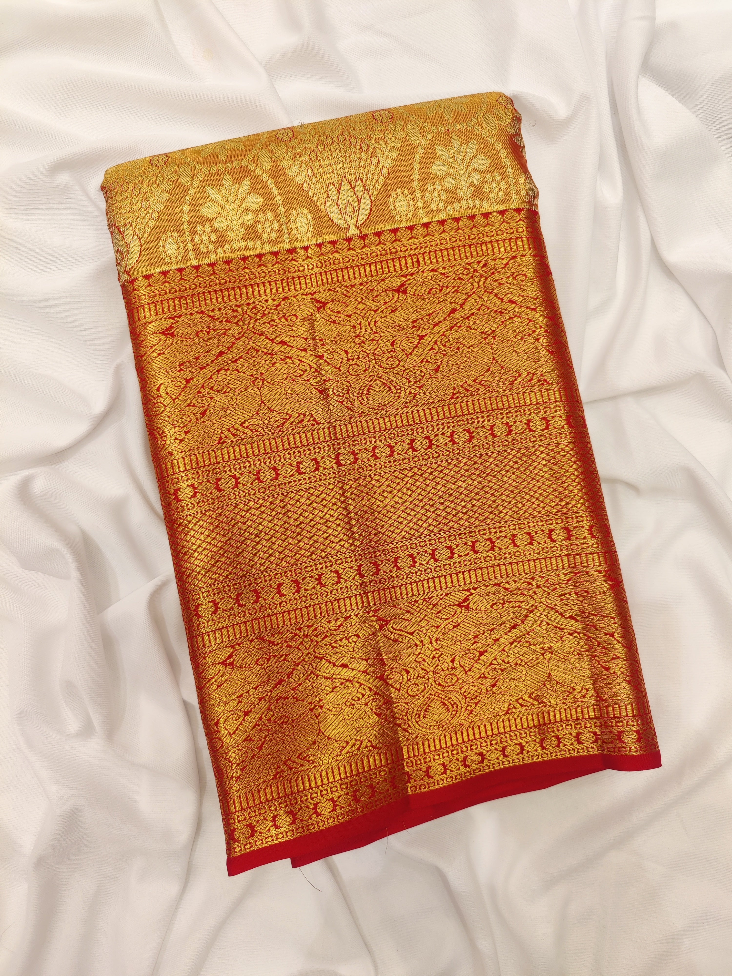 Orange Tissue Silk Kanjivaram Saree with Self Zari Border – Subtle Elegance in Handloom Weave Online - New Sudarshan Silks`