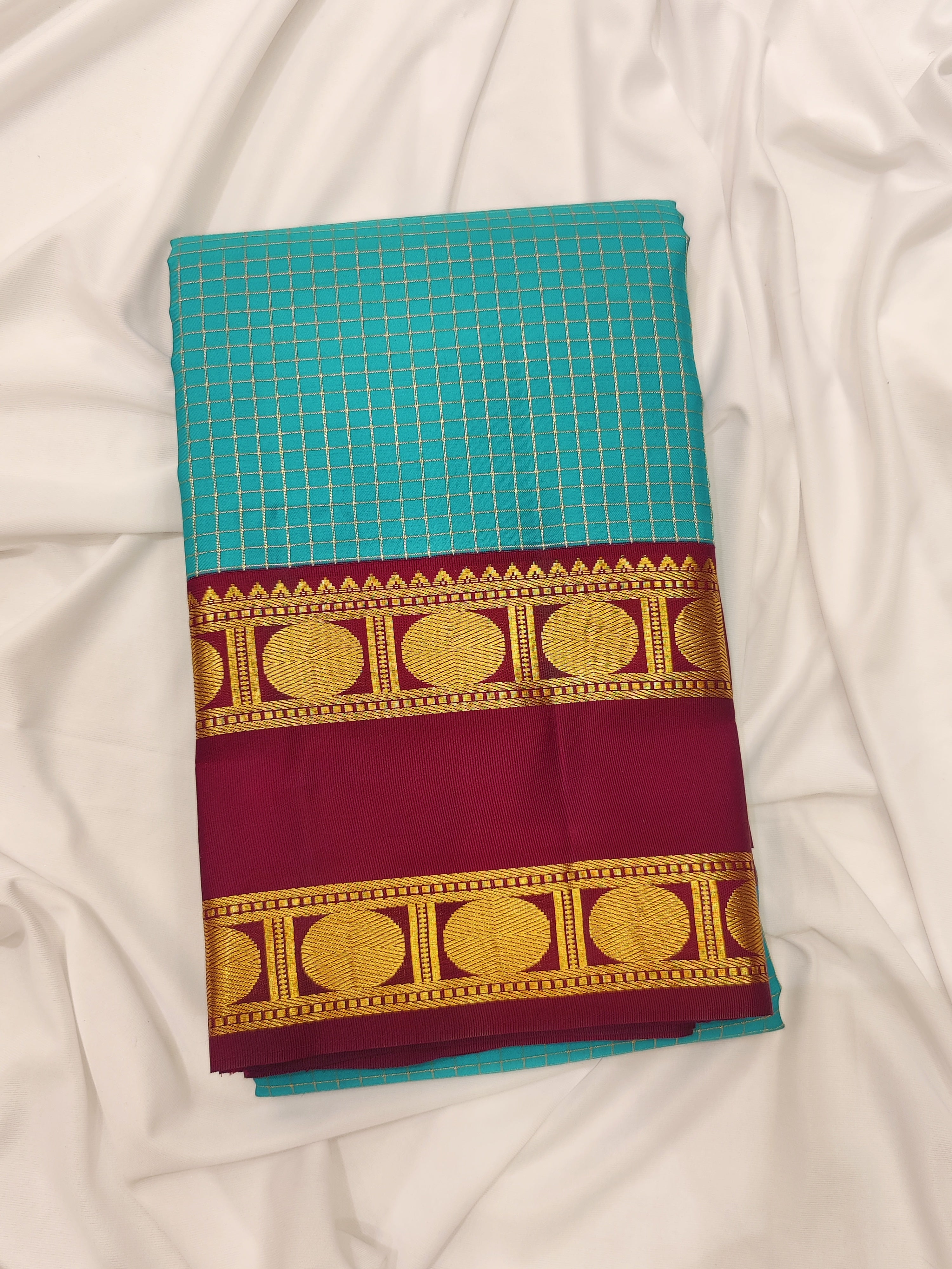 Blue Kanjivaram Silk Saree with maroon Zari Border – Pure Handloom Bridal Saree Online - New Sudarshan Silks`
