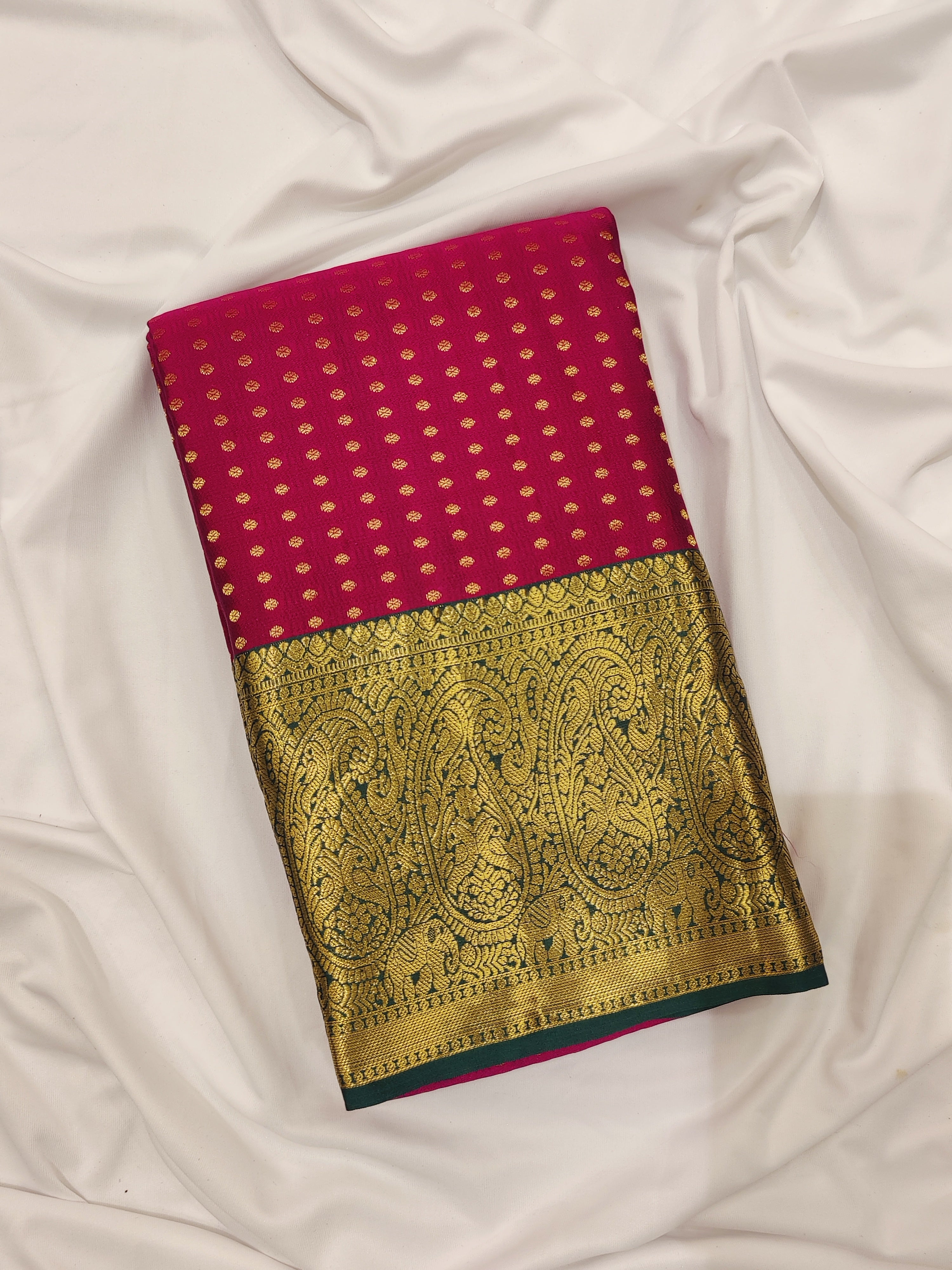 Pink and Green Semi Kanchi Silk Saree with 1000 Butta Design – A Traditional Masterpiece - New Sudarshan Silks`