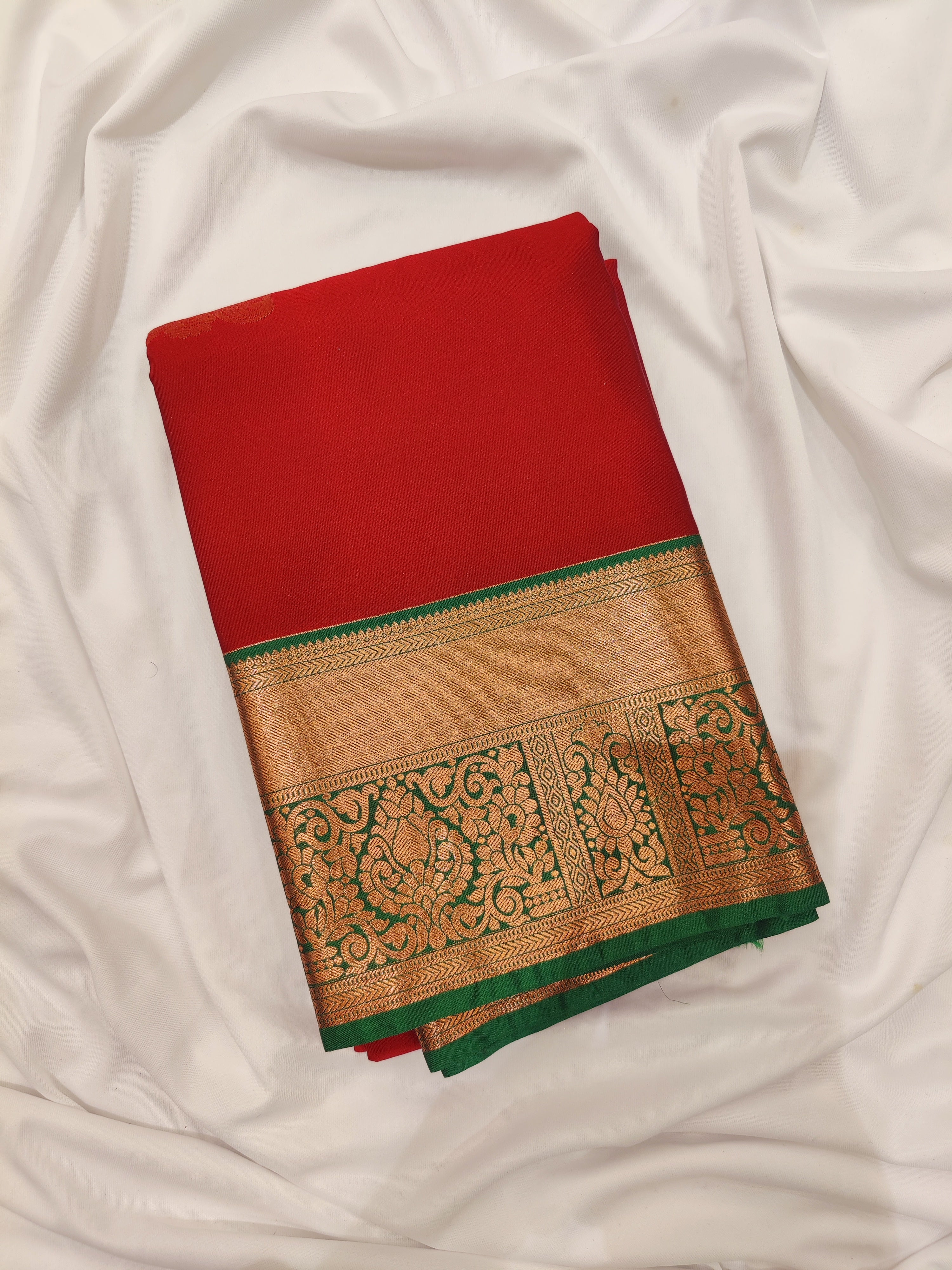 Brick Brown Saree with Green Border – Retro Style Traditional Elegance - New Sudarshan Silks`