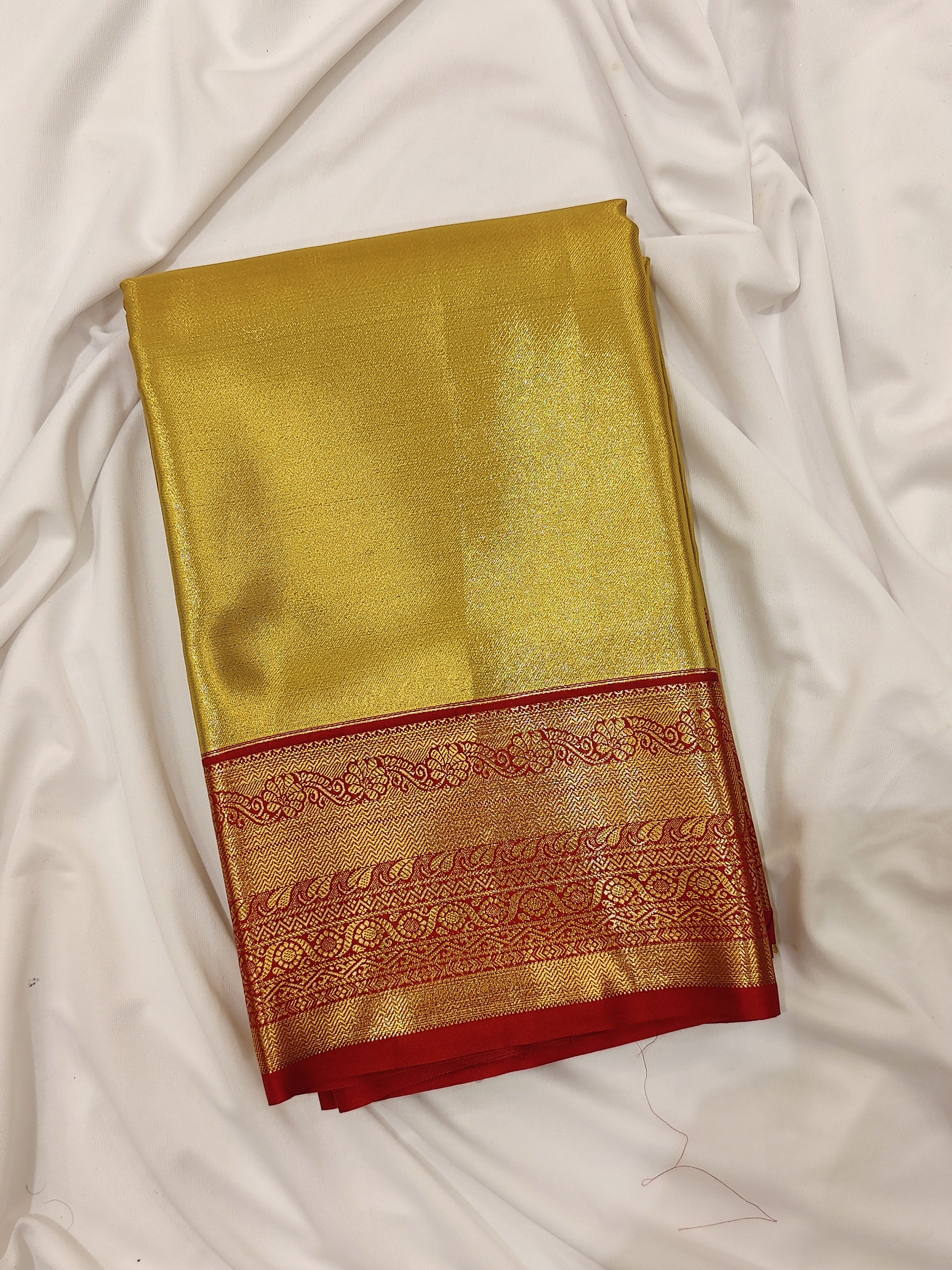 Gold Saree with Red Border – Grand Look