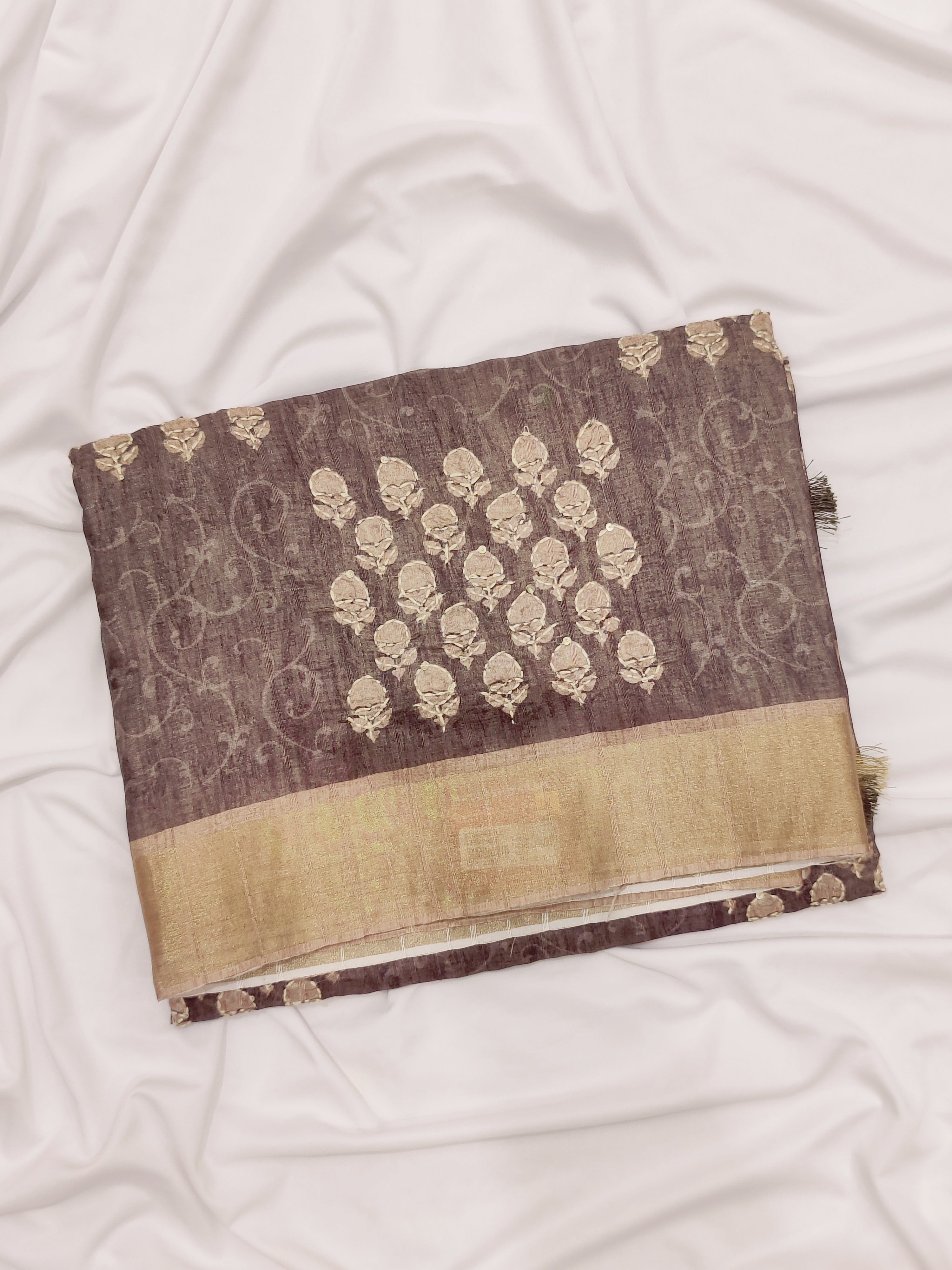 Light Olive Green Mysore Silk Saree with Embroidery Work – Shop Online