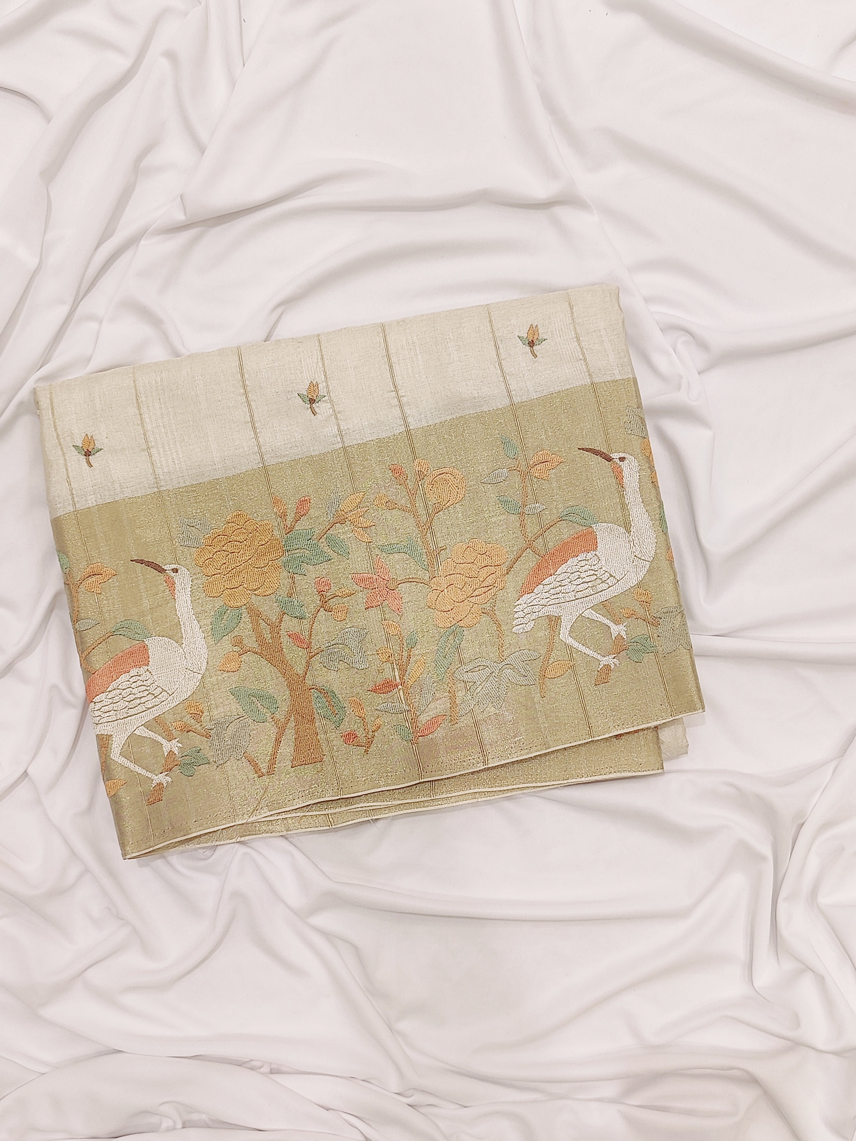 Designer Flamingo Raw Silk Saree with Border – Shop Online